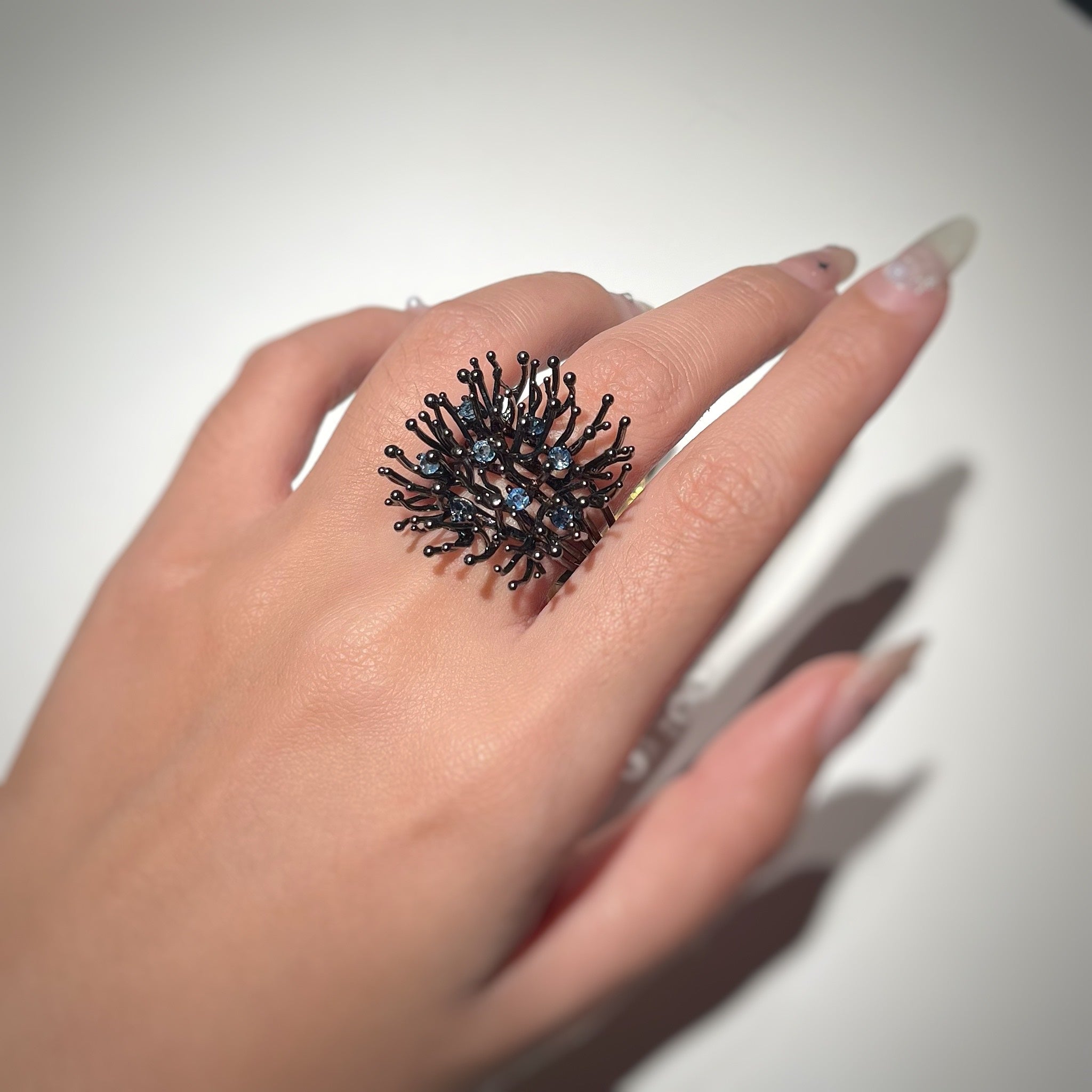 ANEMONE DOUBLE blue sapphire silver ring