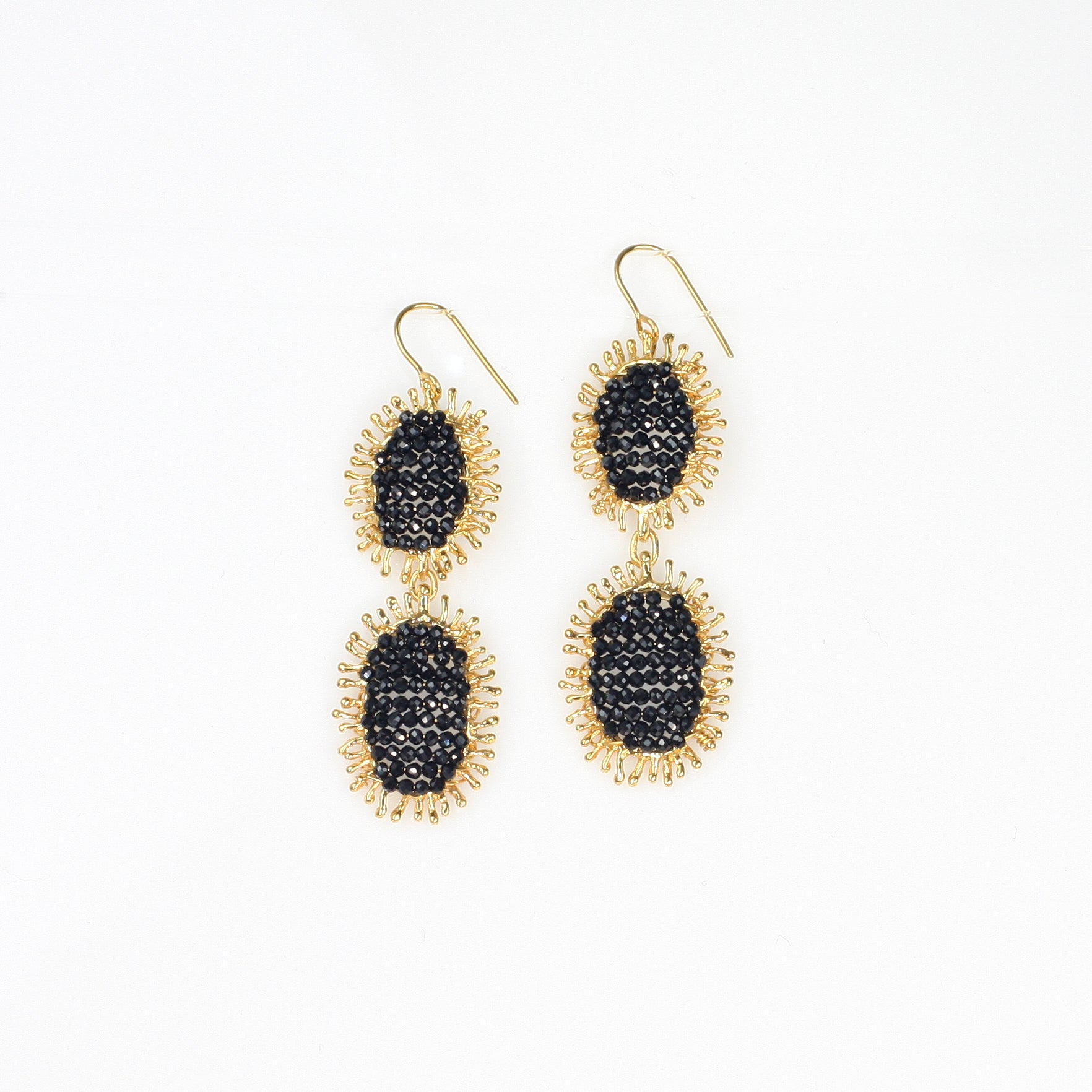 CAMILLE DOUBLE black spinel sterling silver earrings by Duong Jewelry #color_22k-yellow-gold