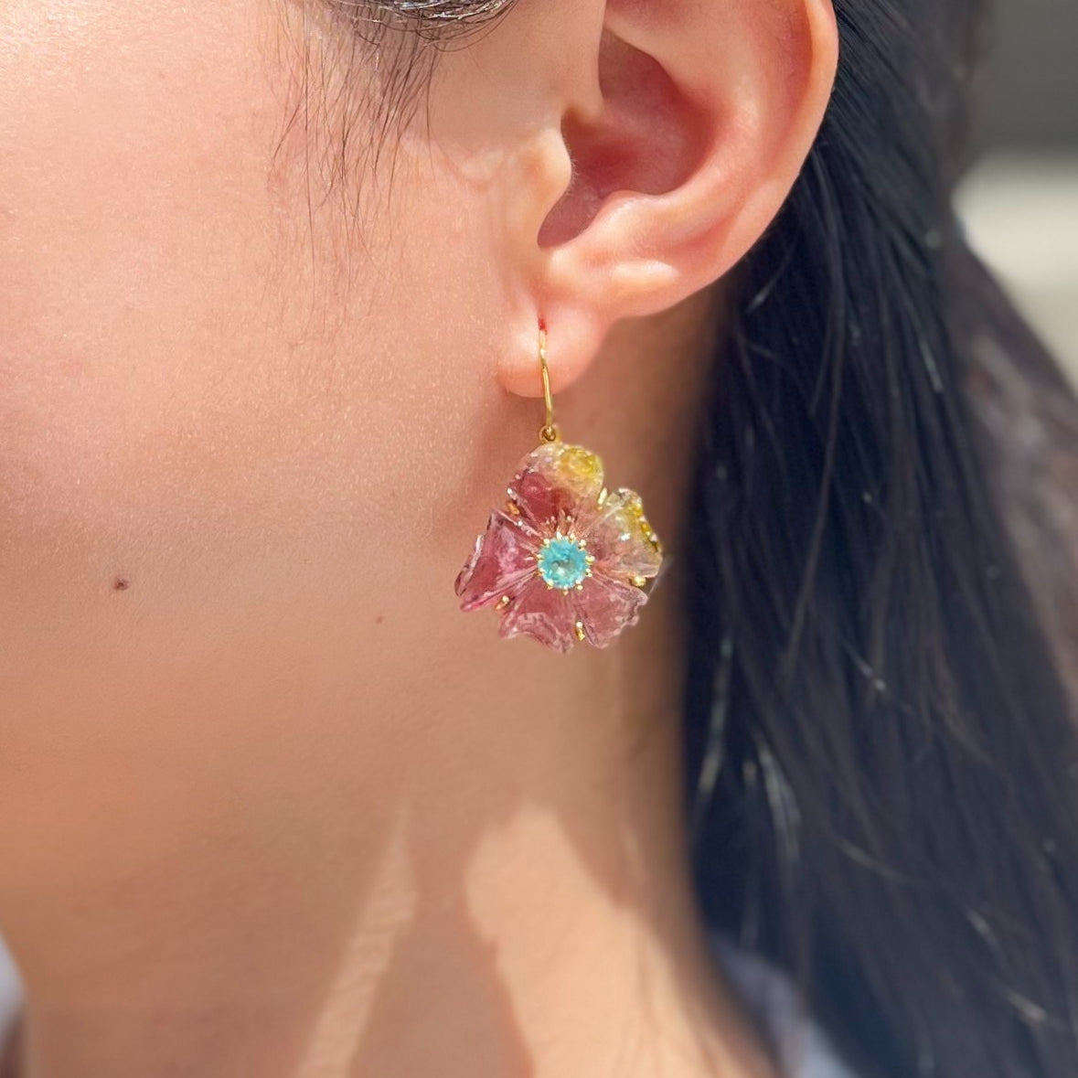 PETALE’A PASSION tourmaline & apatite 10K gold earrings