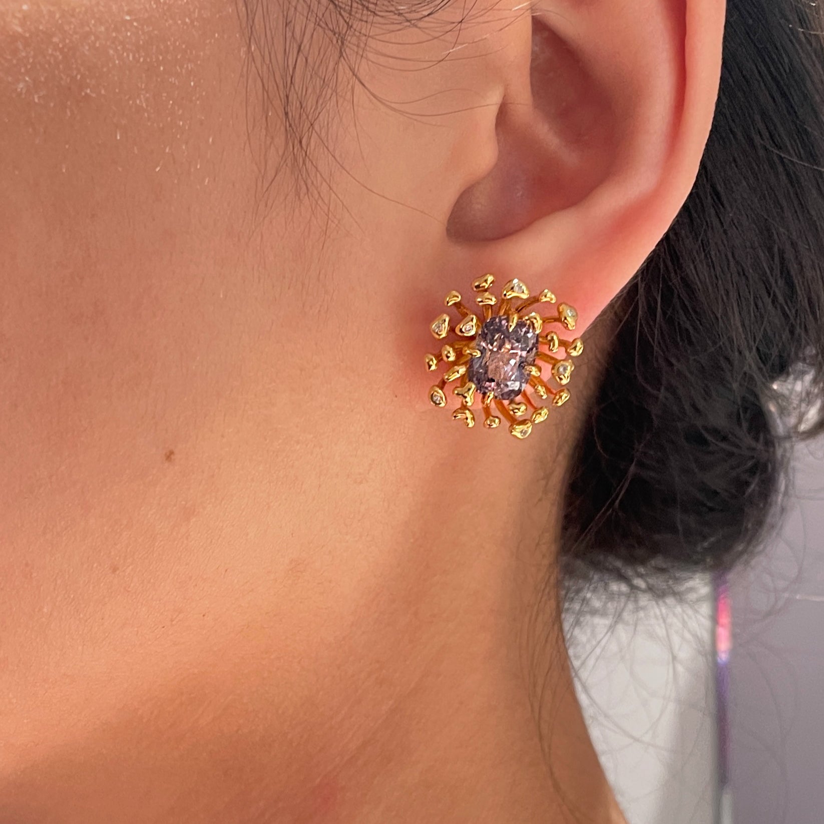 STAMI MINI violet spinel & diamond - 10K gold earrings