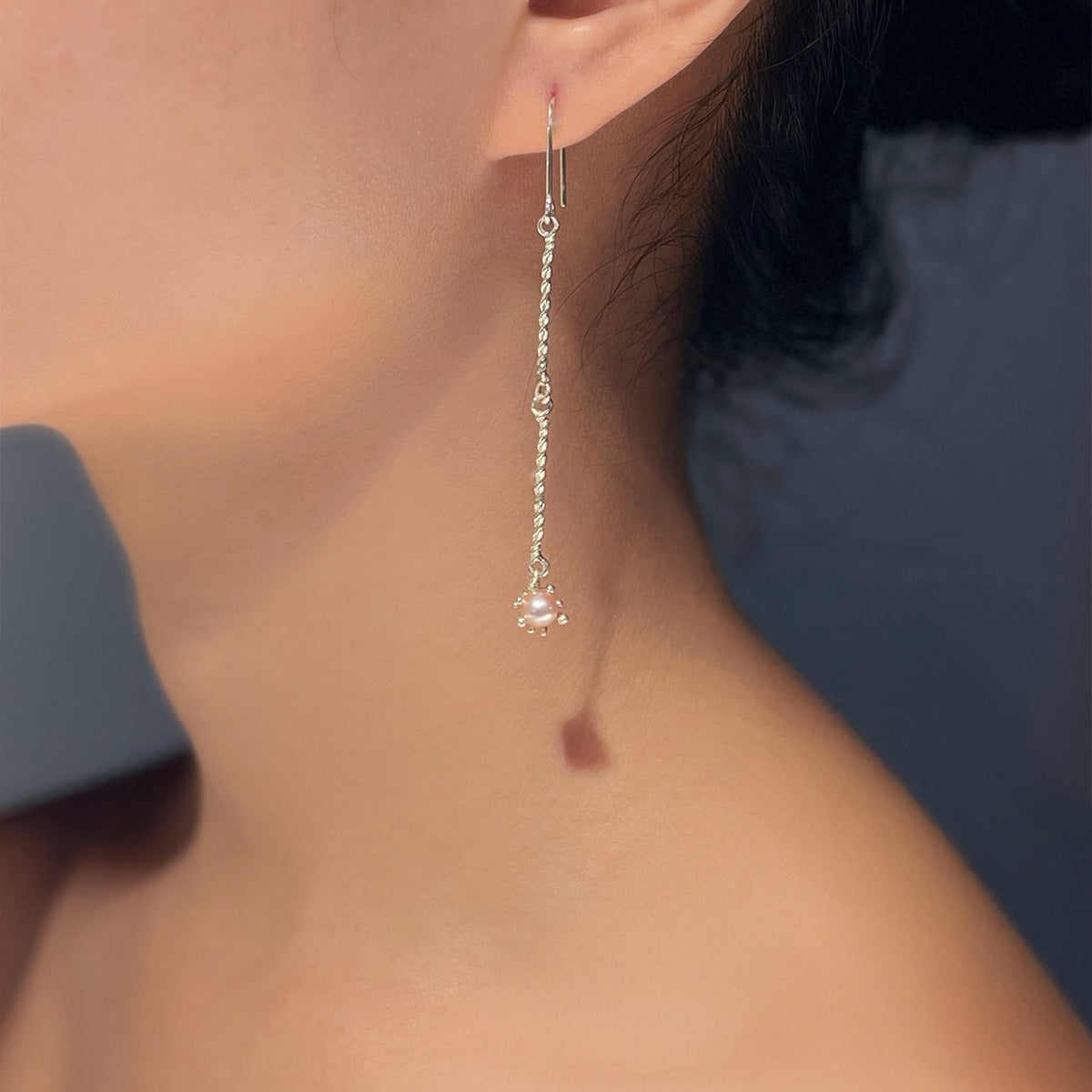 ERICA LONG pearl silver asymmetrical earrings