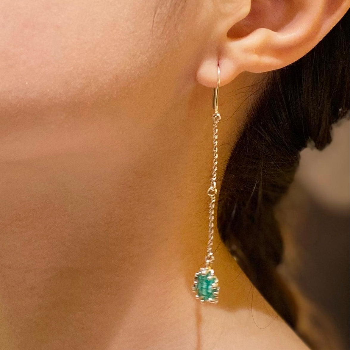ERICA LONG green onyx silver asymmetrical earrings - bead
