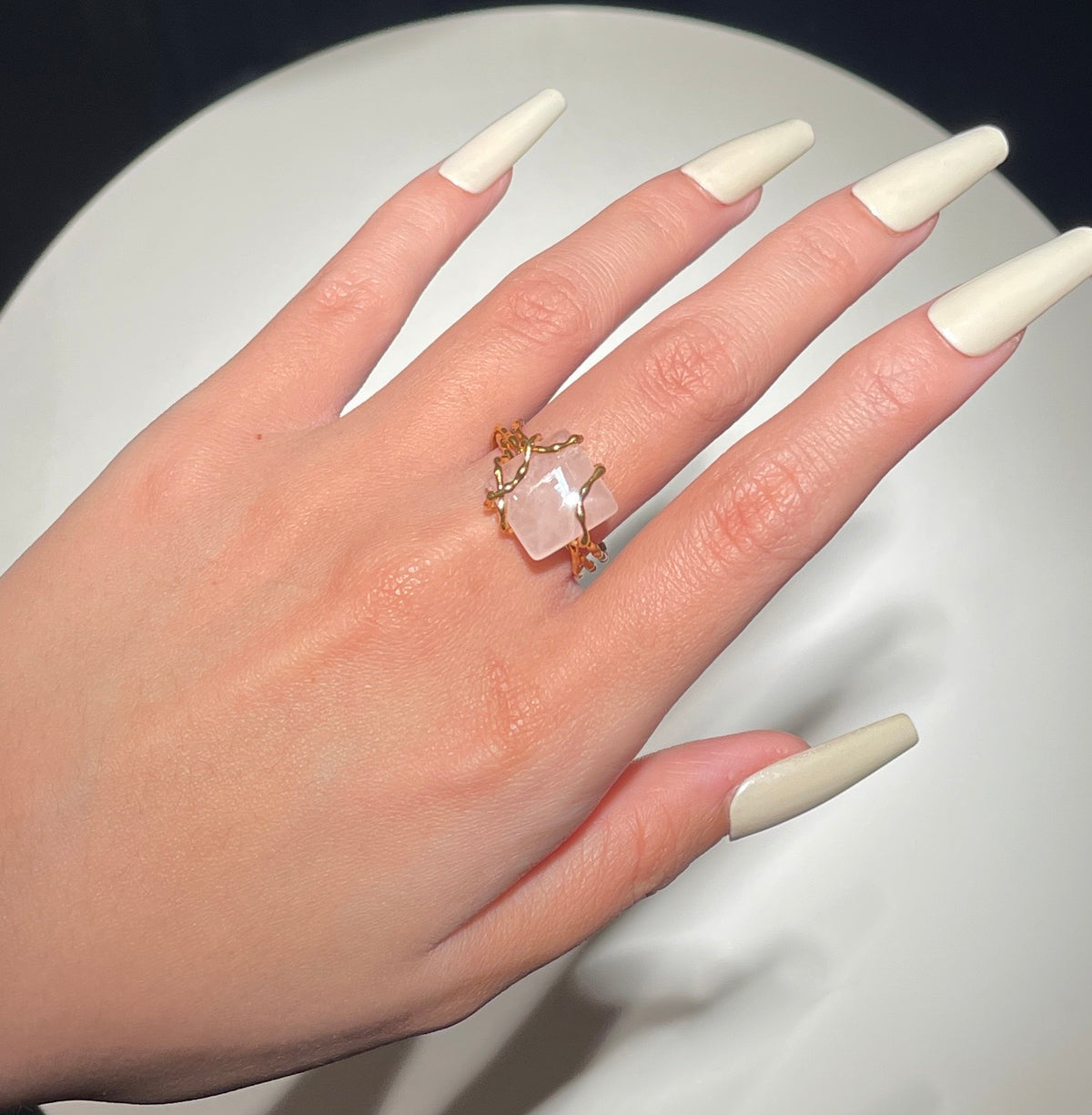 BABY WENDY rose quartz brass ring