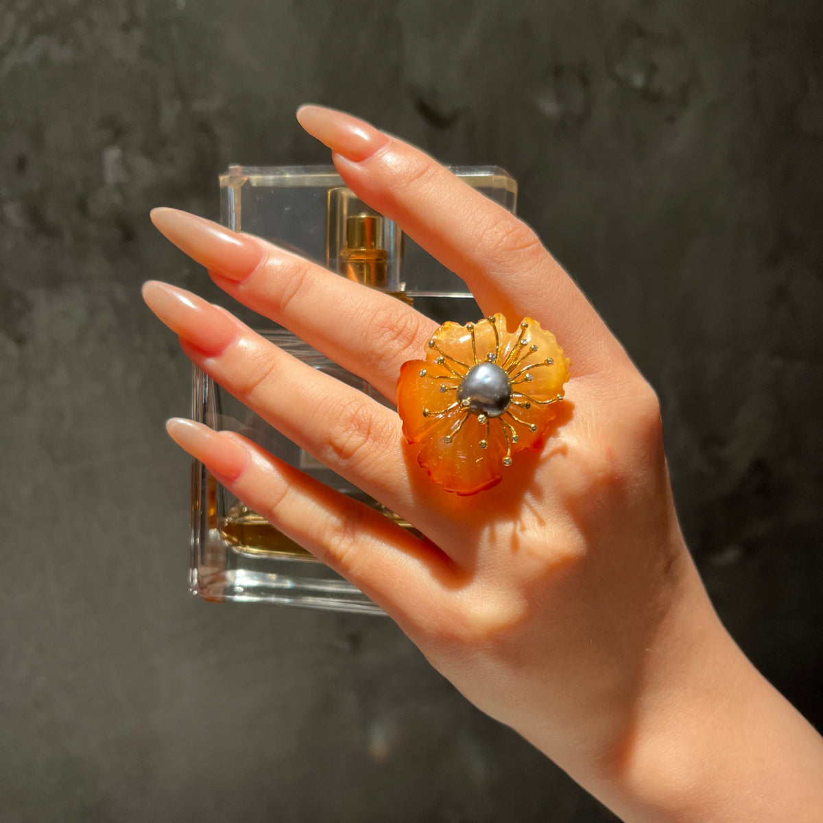 PETALE’A agate, gray pearl & diamond - 10K gold ring