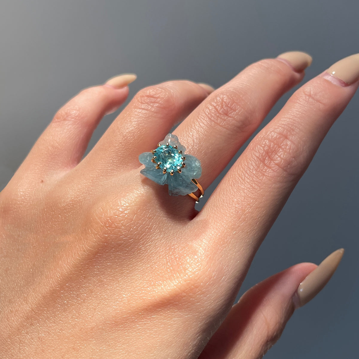 PETALE’A PASSION aquamarine & apatite 10K gold ring