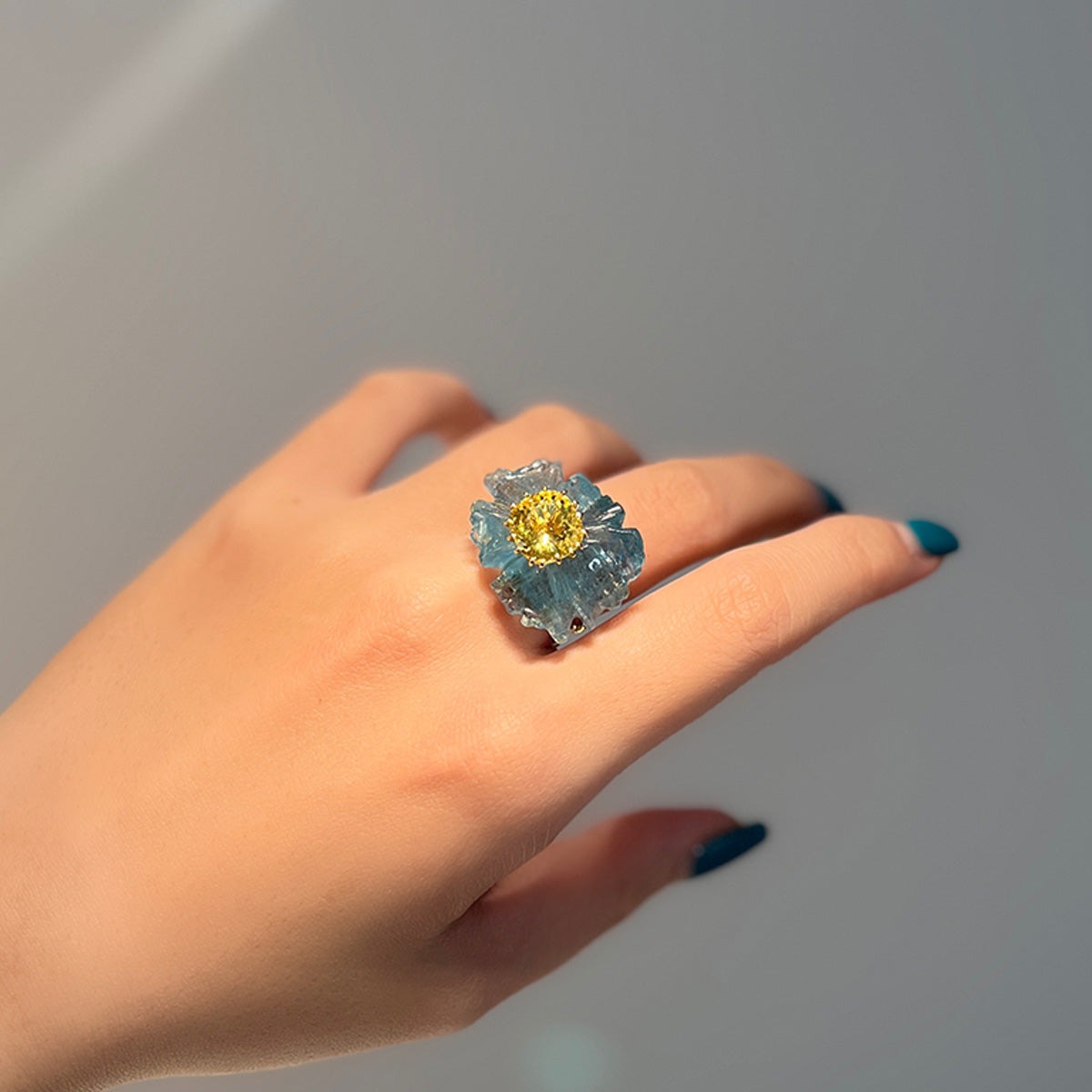 PETALE’A PASSION aquamarine & golden beryl 10K gold ring 1