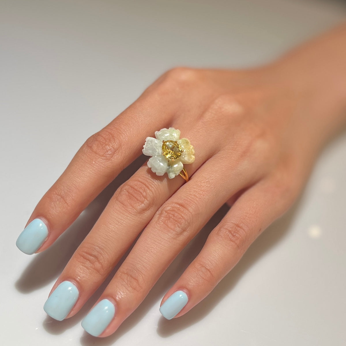 PETALE’A PASSION jadeite, golden beryl - silver & 9K gold ring
