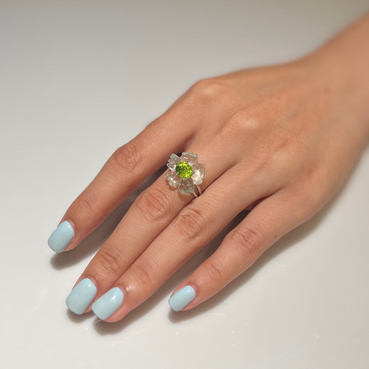 PETALE’A PASSION aquamarine, peridot - silver & 9K white gold ring