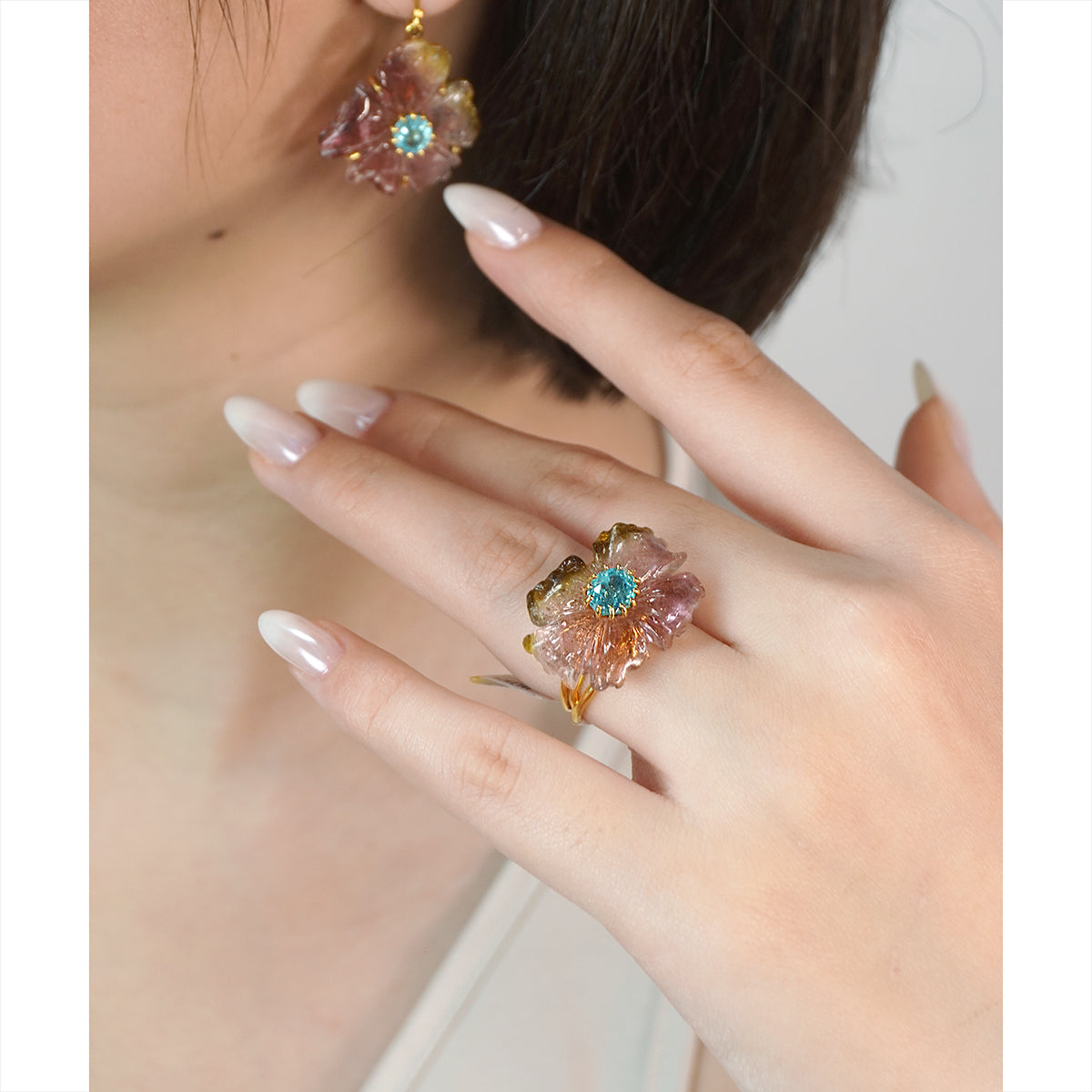 PETALE’A PASSION tourmaline, apatite - silver & 9K gold ring