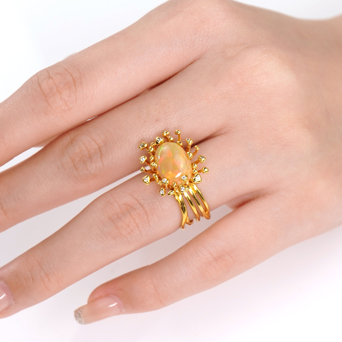 STAMI crystal opal & diamond - 9K gold ring
