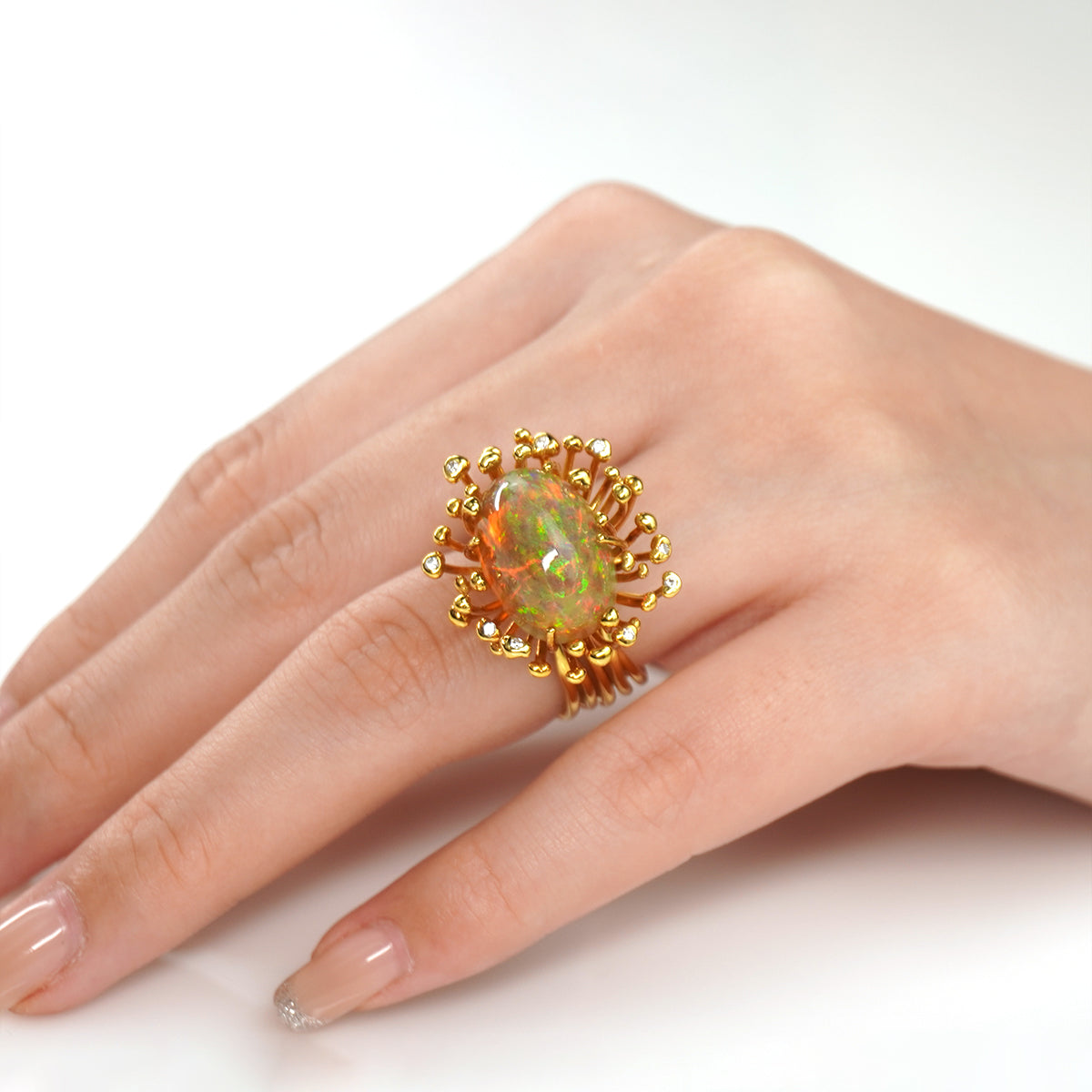 STAMI crystal opal & diamond - 10K gold ring