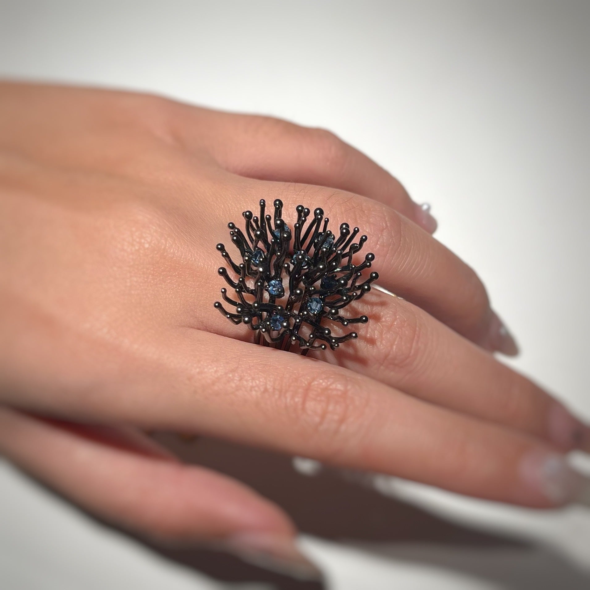 ANEMONE DOUBLE blue sapphire silver ring