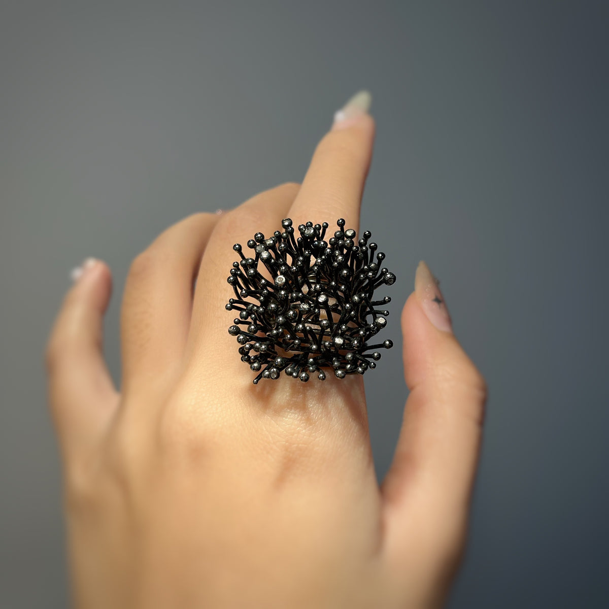 ANEMONE DOUBLE silver ring with diamond