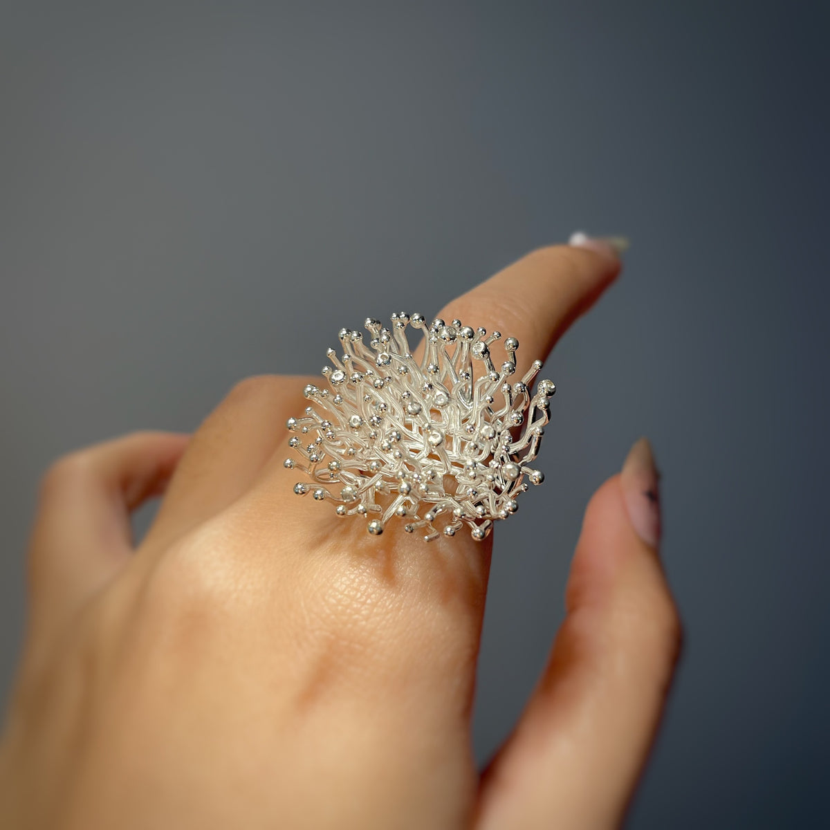 ANEMONE DOUBLE silver ring with diamond