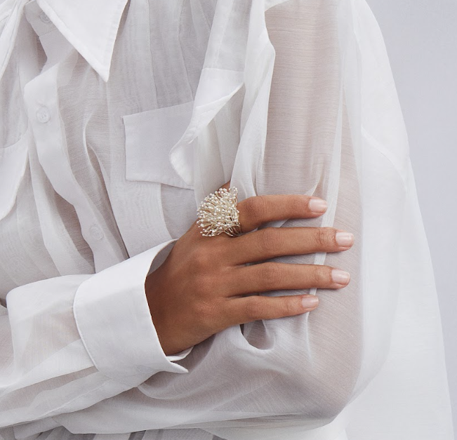 ANEMONE MAXI silver ring with diamond
