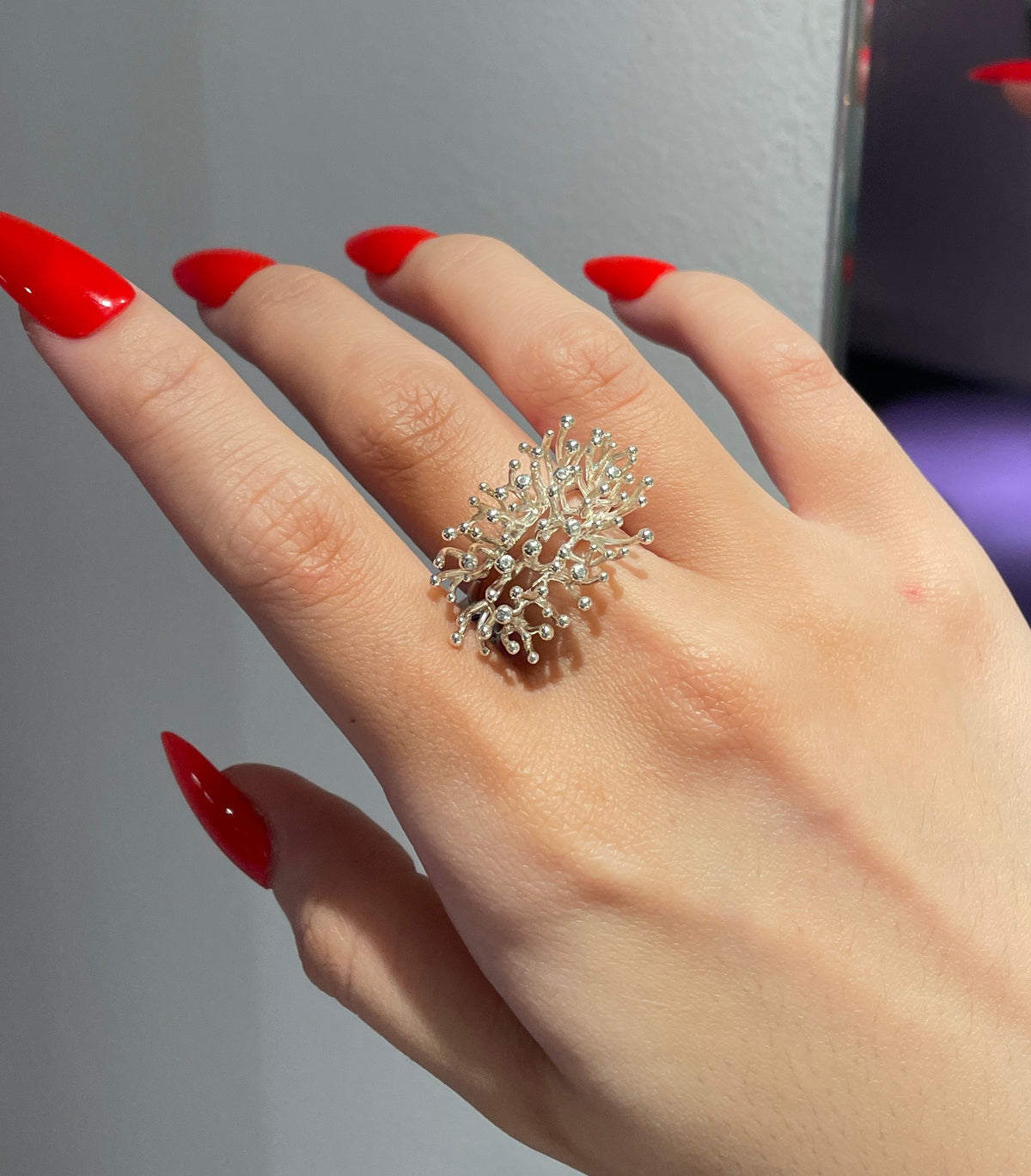 ANEMONE SINGLE silver ring with diamond