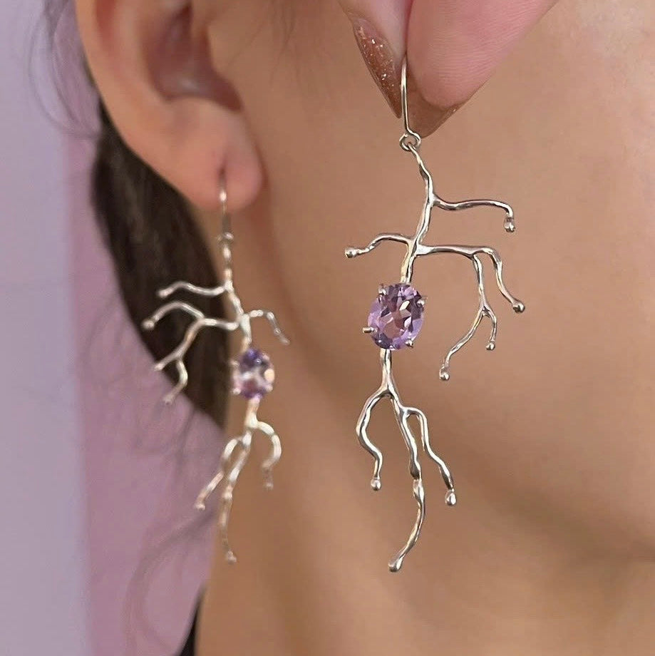 BRANCHY amethyst silver earrings