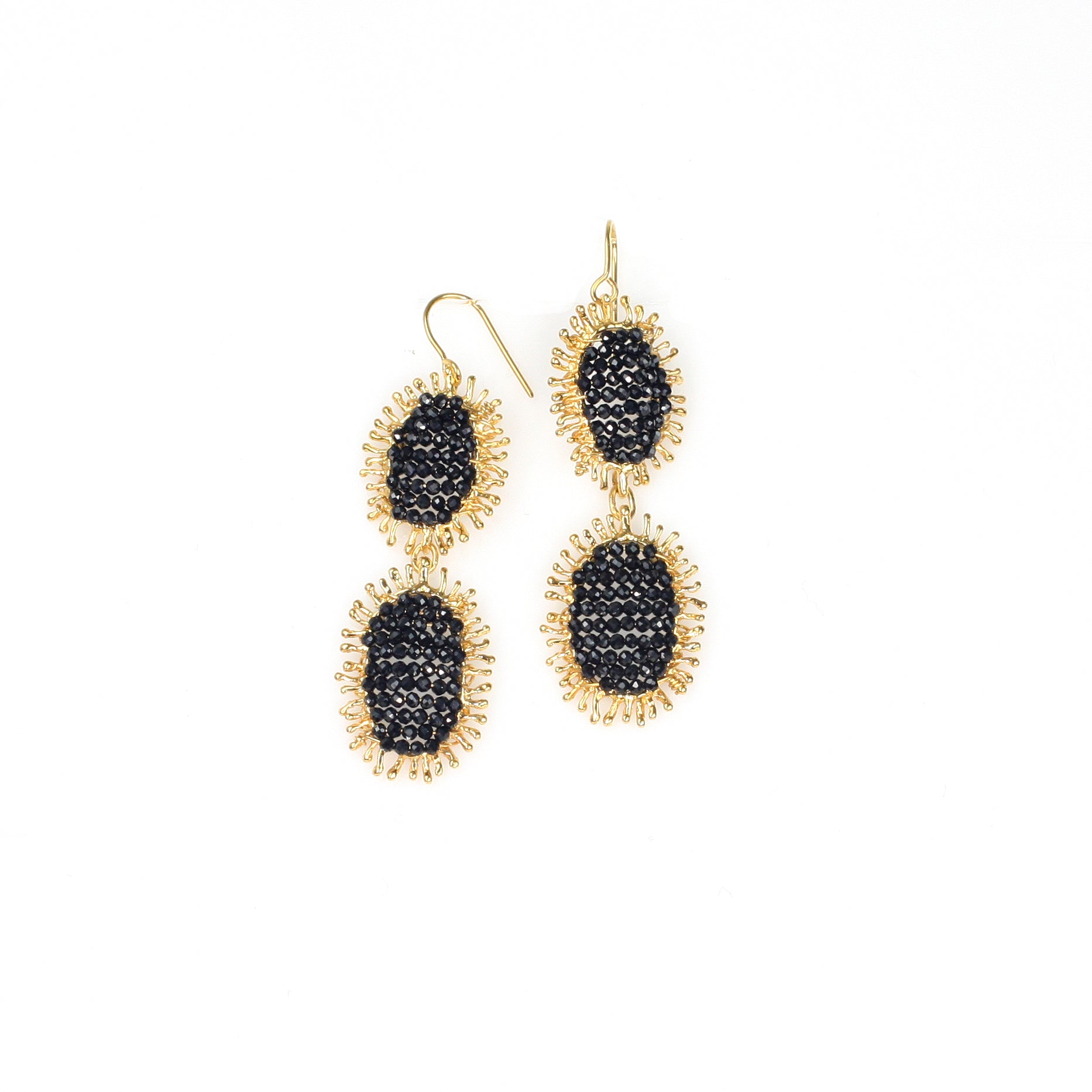 CAMILLE DOUBLE black spinel sterling silver earrings by Duong Jewelry #color_22k-yellow-gold