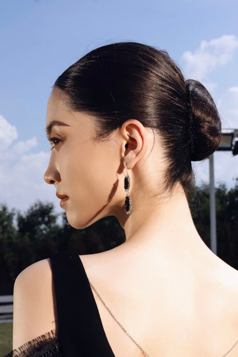 CAMILLE DOUBLE black spinel silver earrings