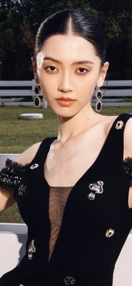 CAMILLE DOUBLE black spinel silver earrings