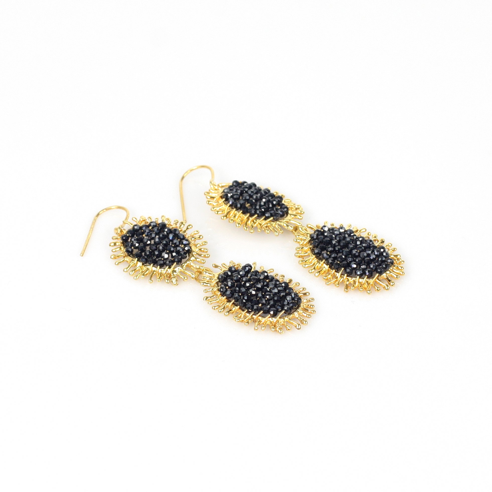 CAMILLE DOUBLE black spinel sterling silver earrings by Duong Jewelry #color_22k-yellow-gold