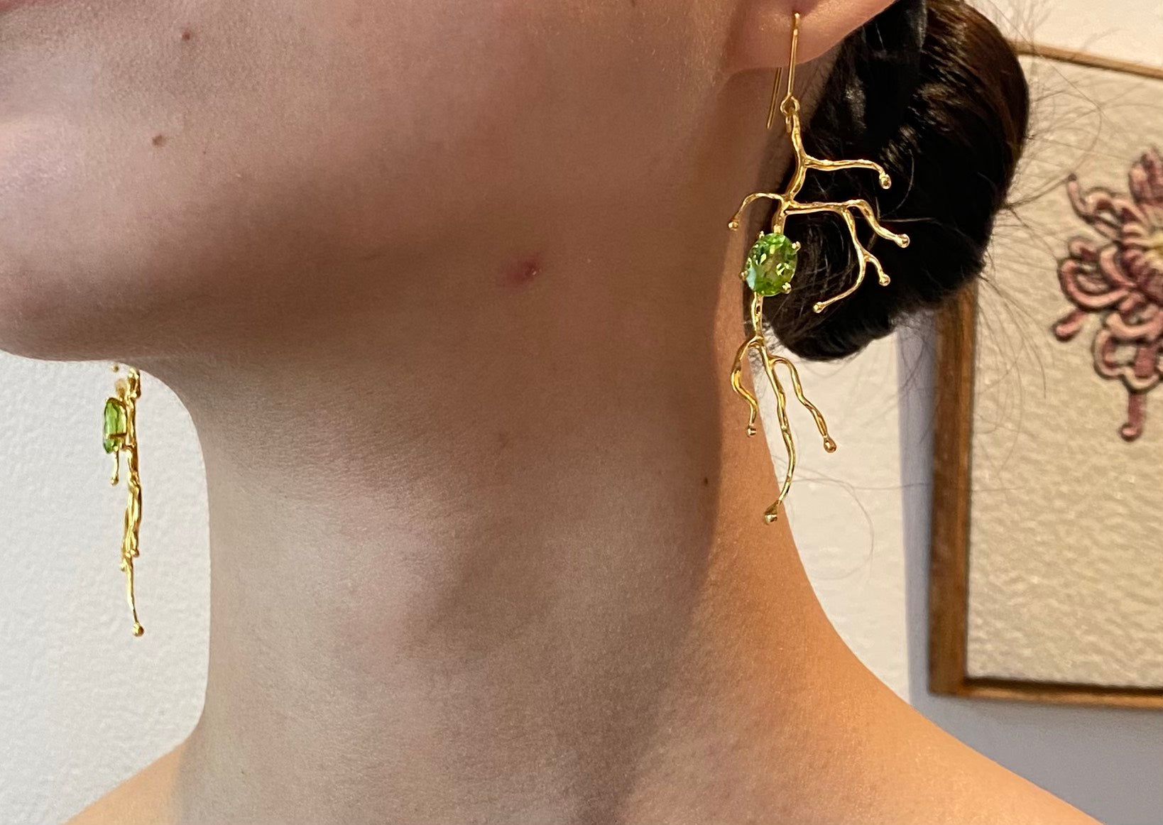 BRANCHY peridot silver earrings