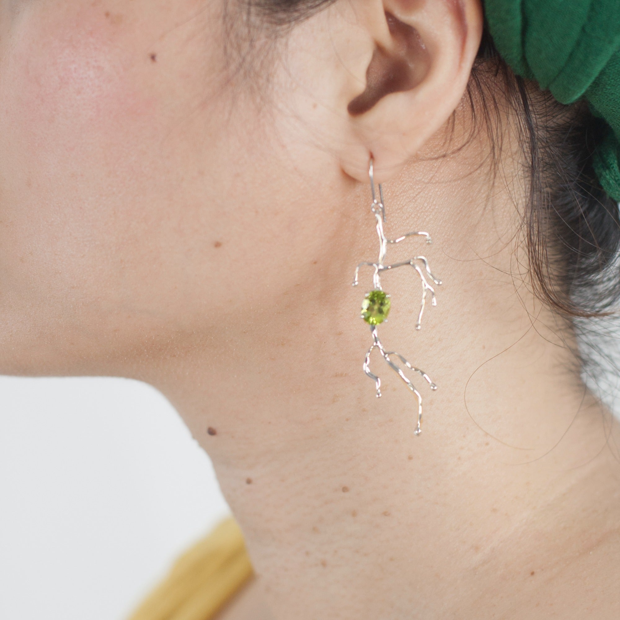 BRANCHY peridot silver earrings