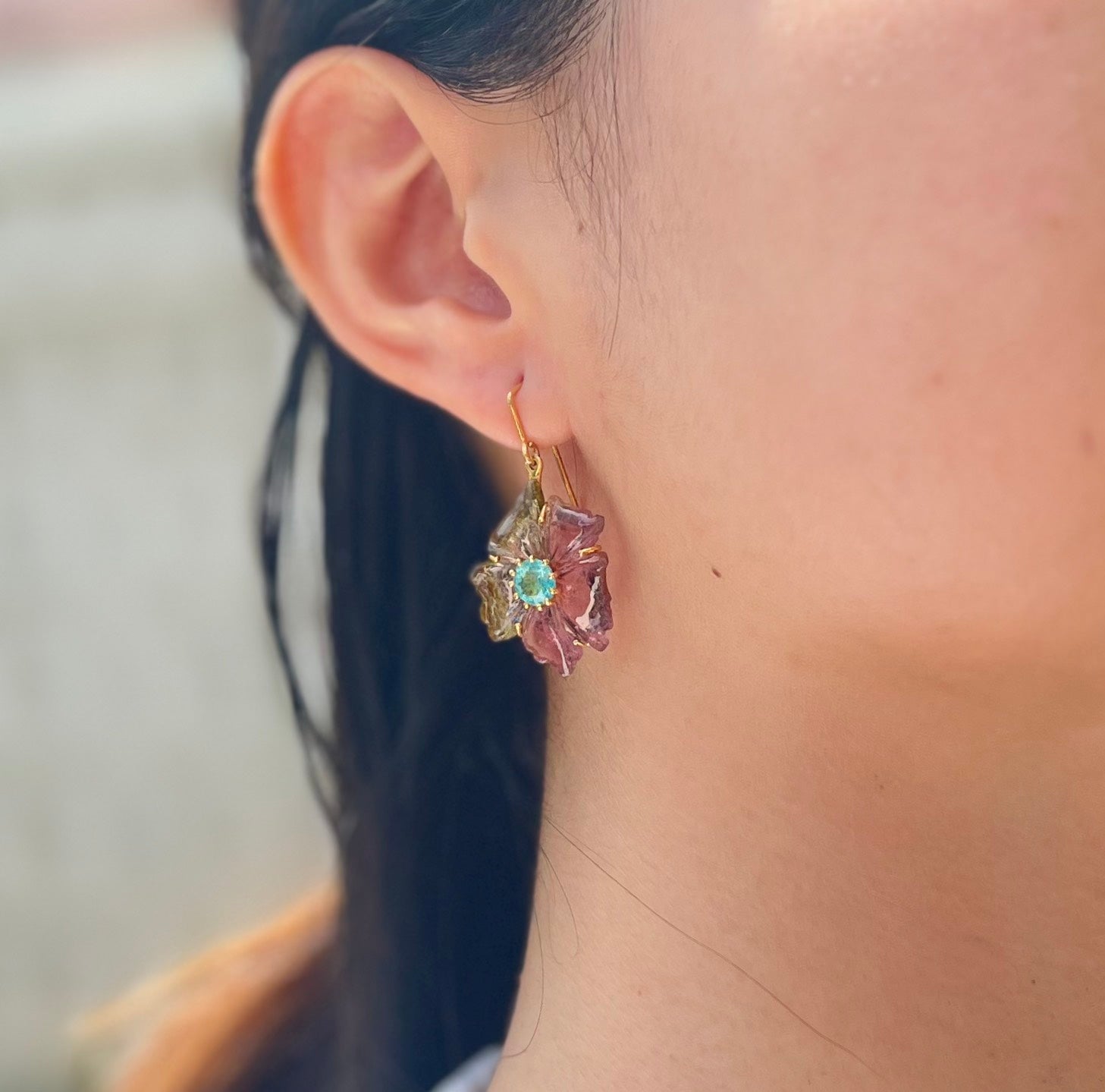PETALE’A PASSION tourmaline & apatite 10K gold earrings