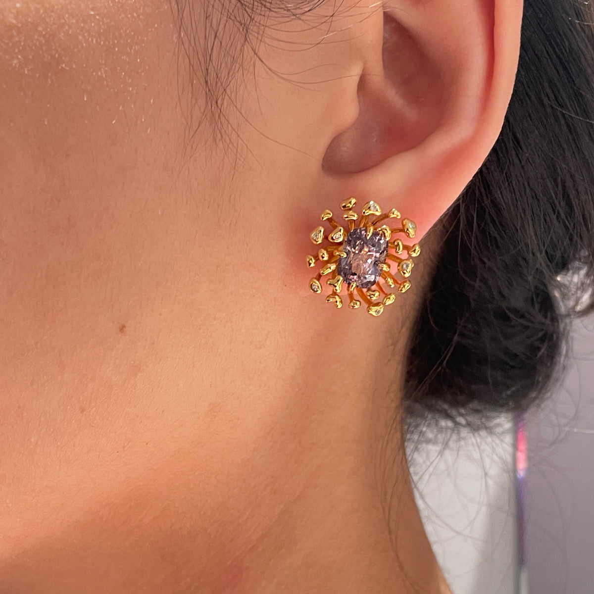 STAMI MINI violet spinel & diamond - 10K gold earrings