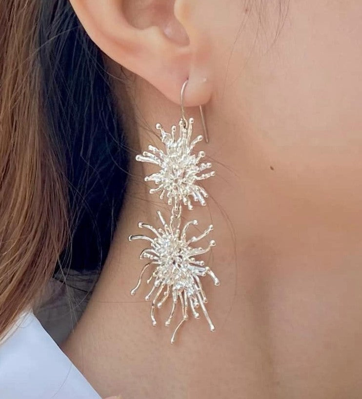 SUNRAY DOUBLE silver hook dangle earrings