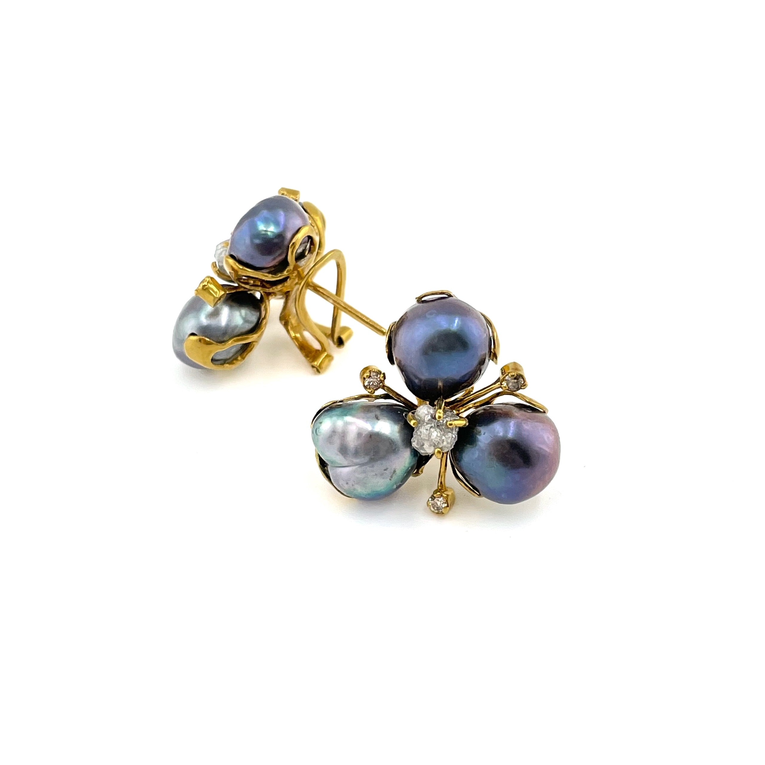 SUMMERNIGHT BLOOM gray pearl & raw diamond 14K gold earrings by Duong Jewelry
#color_22k-yellow-gold