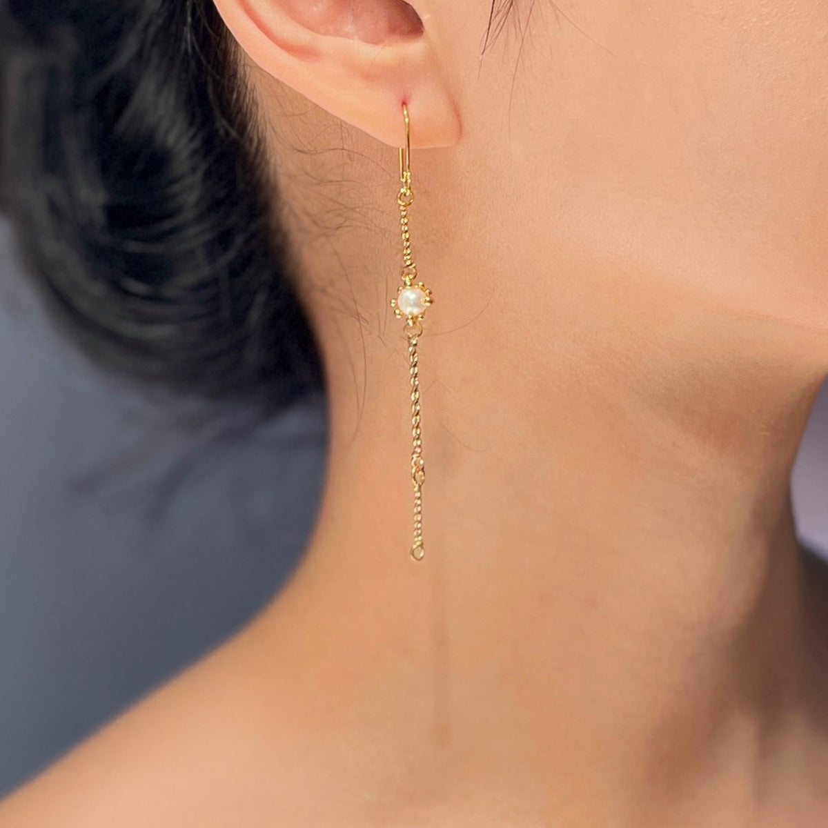 ERICA LONG pearl silver asymmetrical earrings
