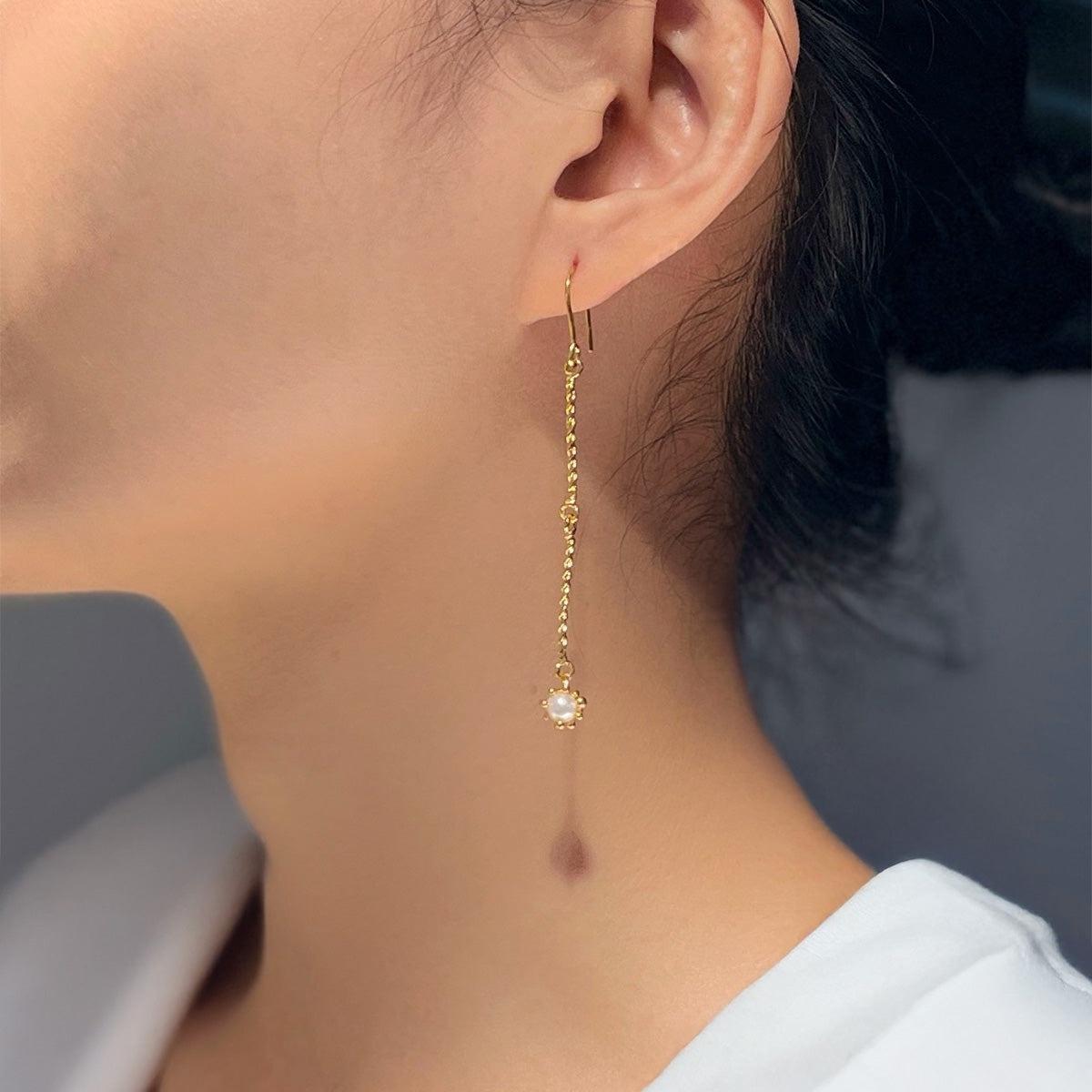 ERICA LONG pearl silver asymmetrical earrings