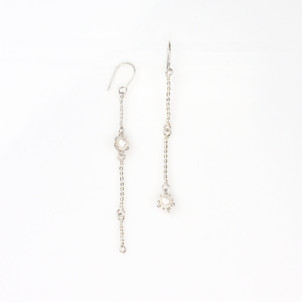 ERICA LONG pearl silver asymmetrical earrings