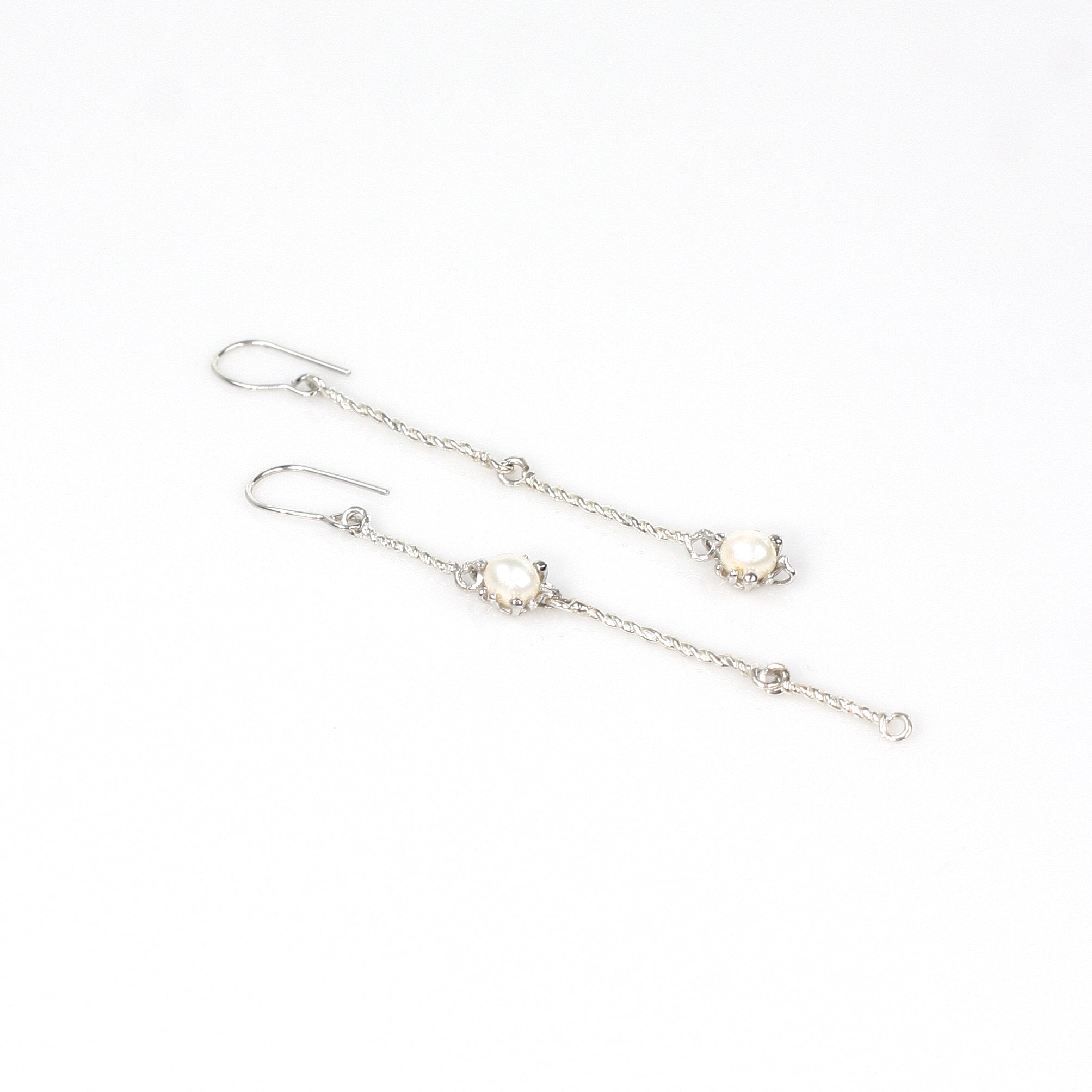 ERICA LONG pearl silver asymmetrical earrings