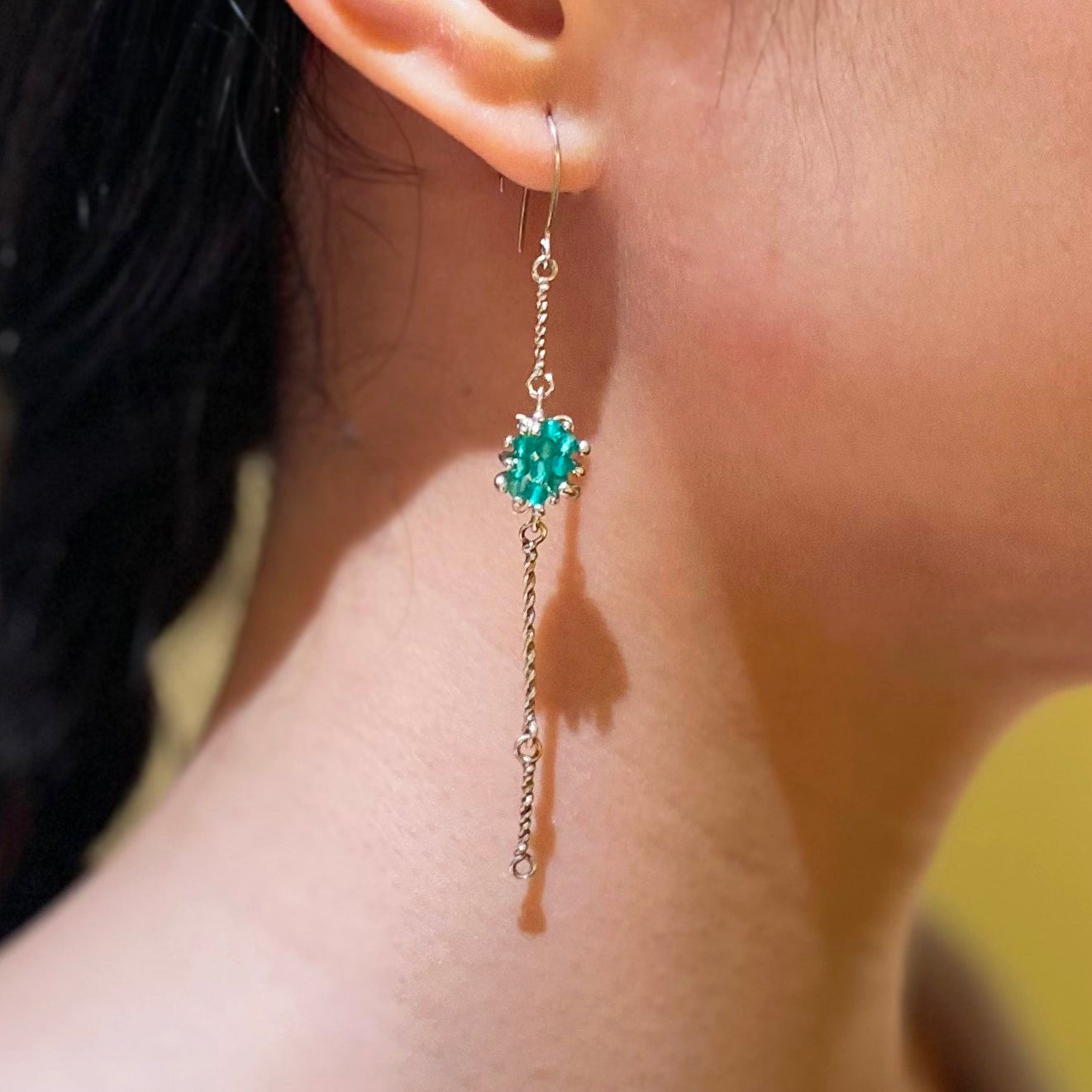 ERICA LONG green onyx silver asymmetrical earrings - bead
