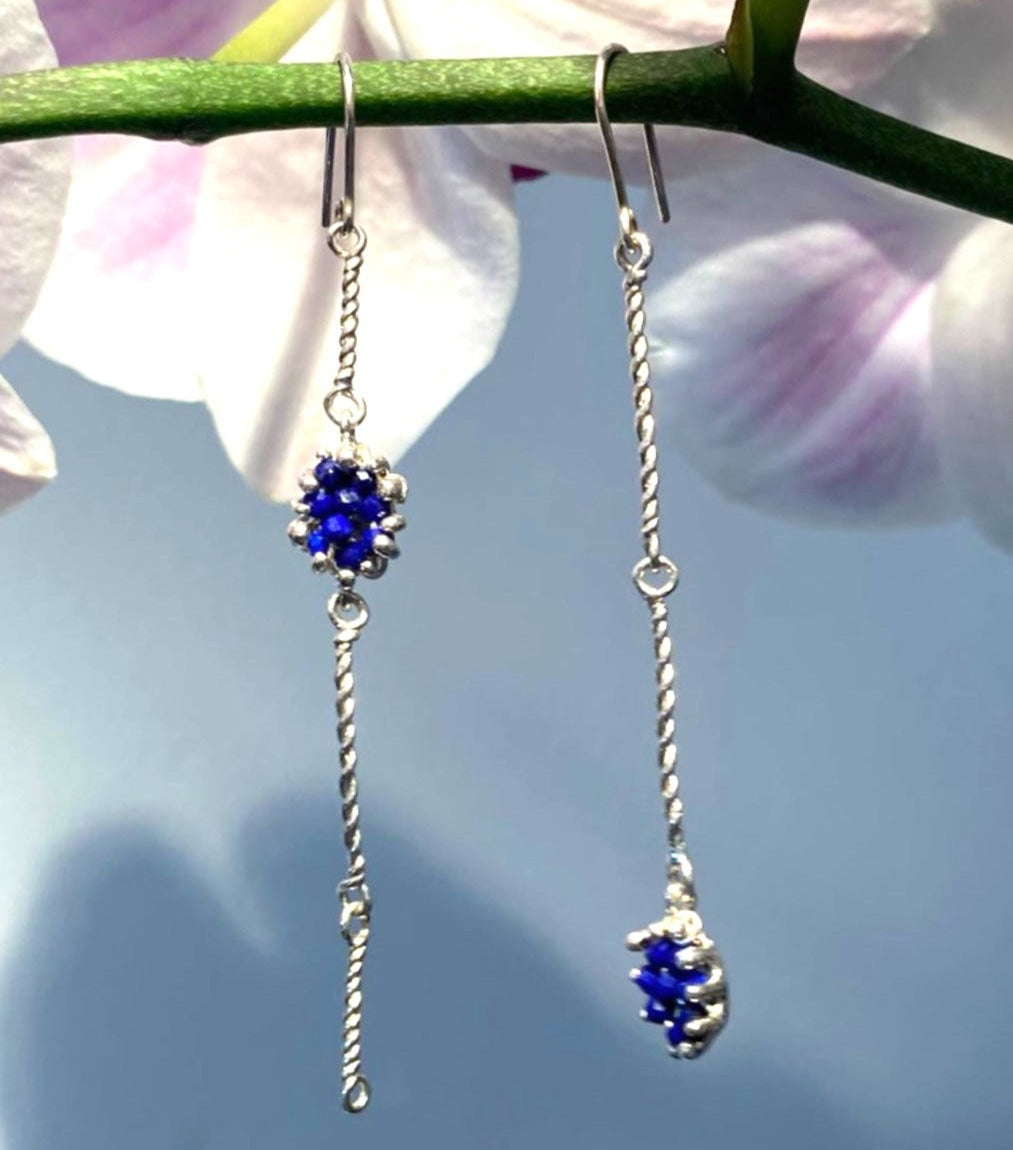 ERICA LONG lapis lazuli silver asymmetrical earrings
