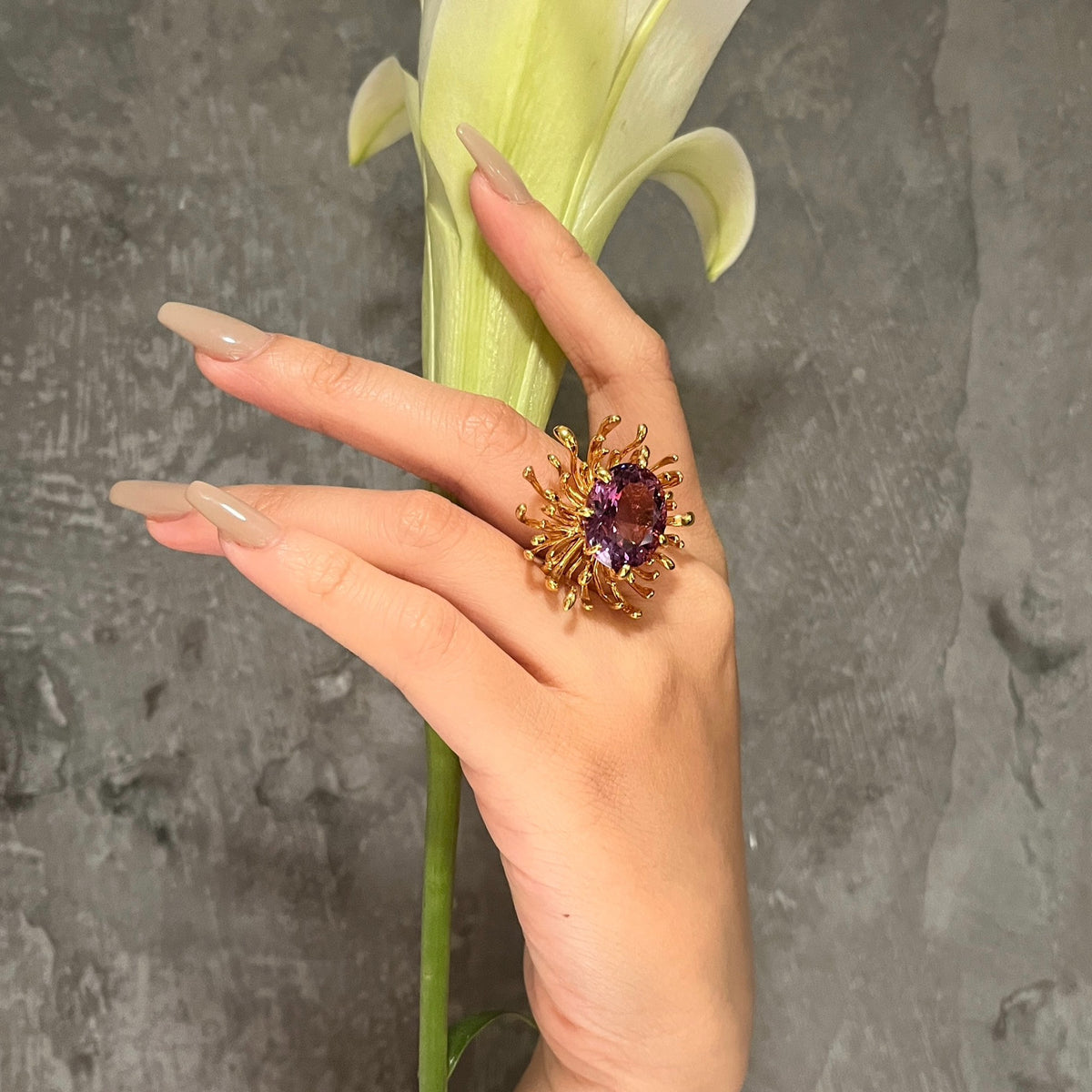 CHRYSANTH amethyst 10K gold ring