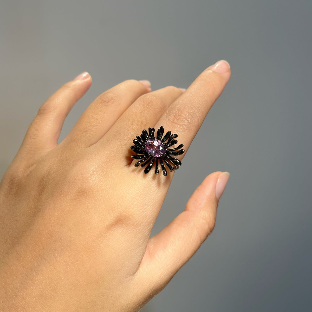 CHRYSANTH MINI amethyst silver ring