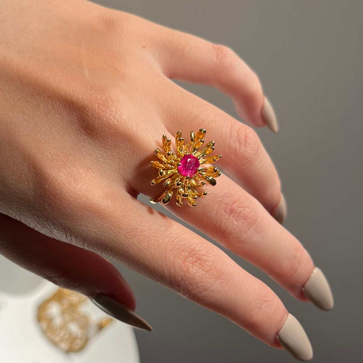 CHRYSANTH MINI pink sapphire 14K gold ring