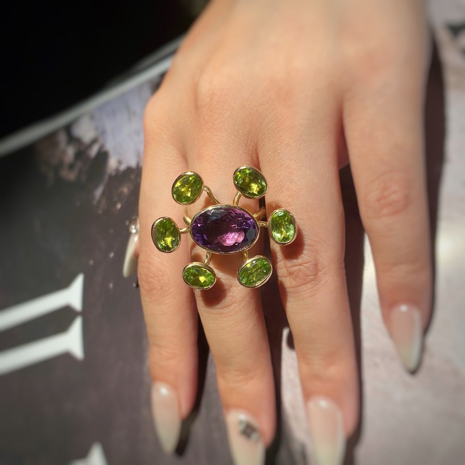 MIA amethyst & peridot 10K gold ring