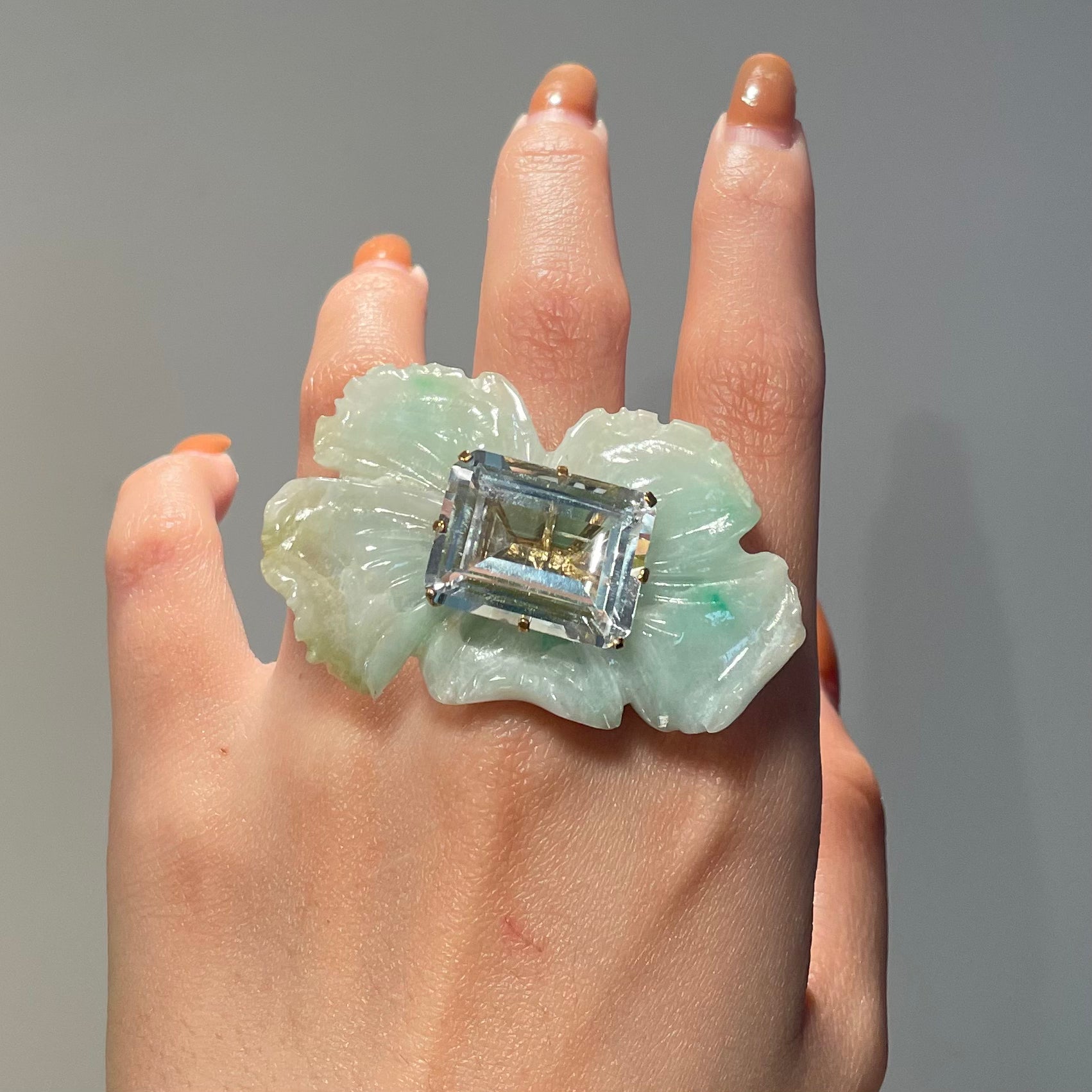 PETALE’A burmese jadeite & topaz 10K gold ring