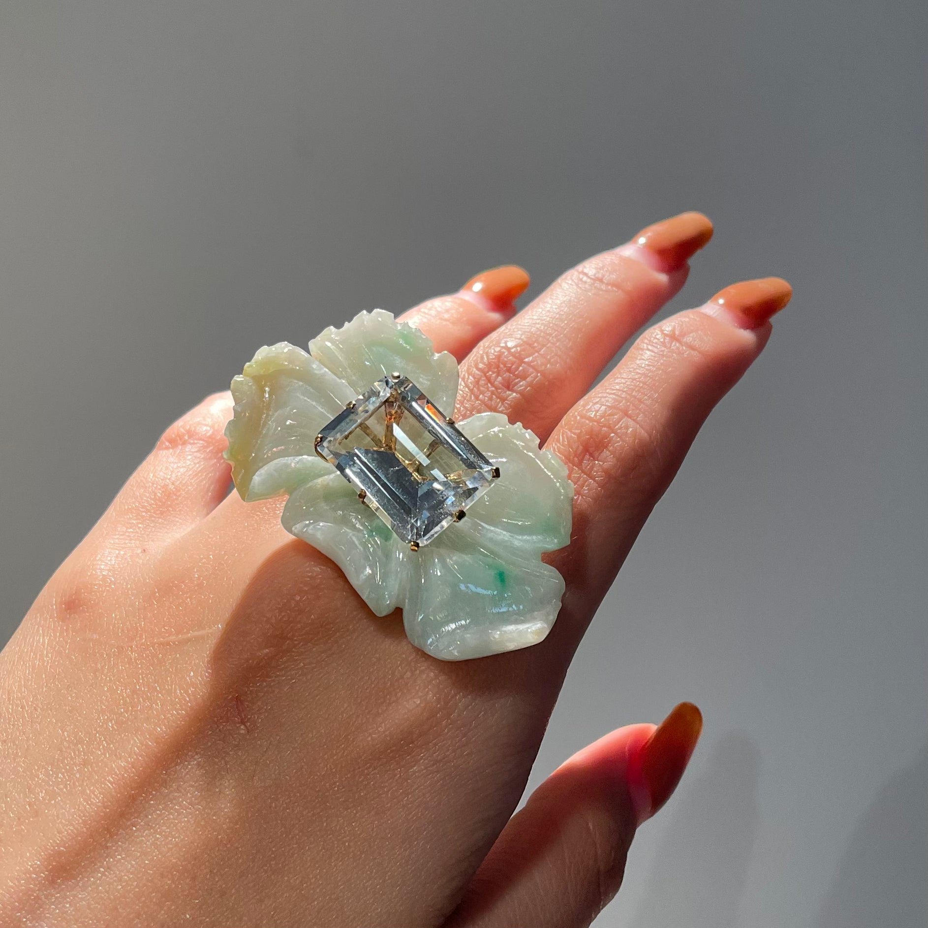 PETALE’A burmese jadeite & topaz 10K gold ring