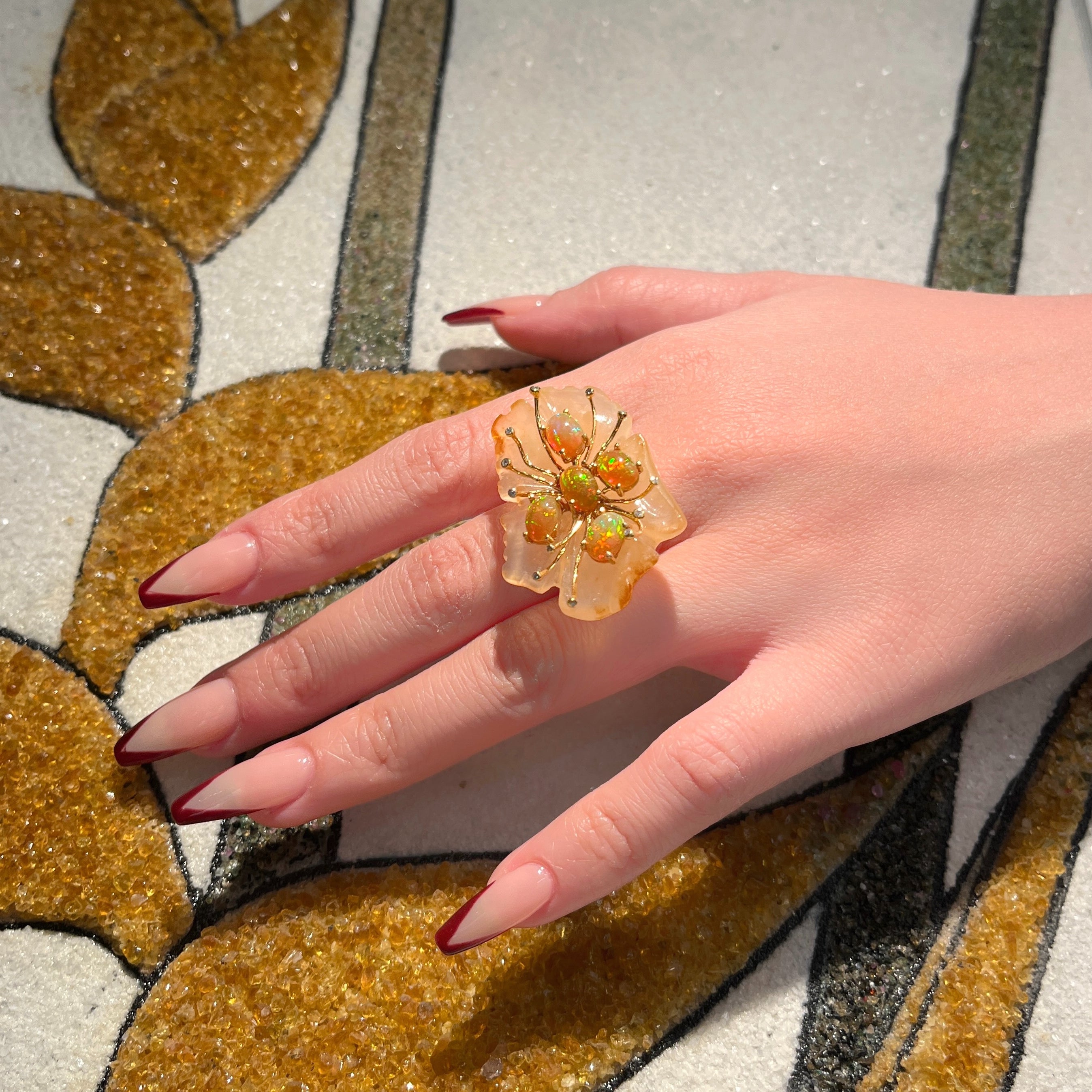 PETALE’A agate, crystal opal & diamond - 14K gold ring