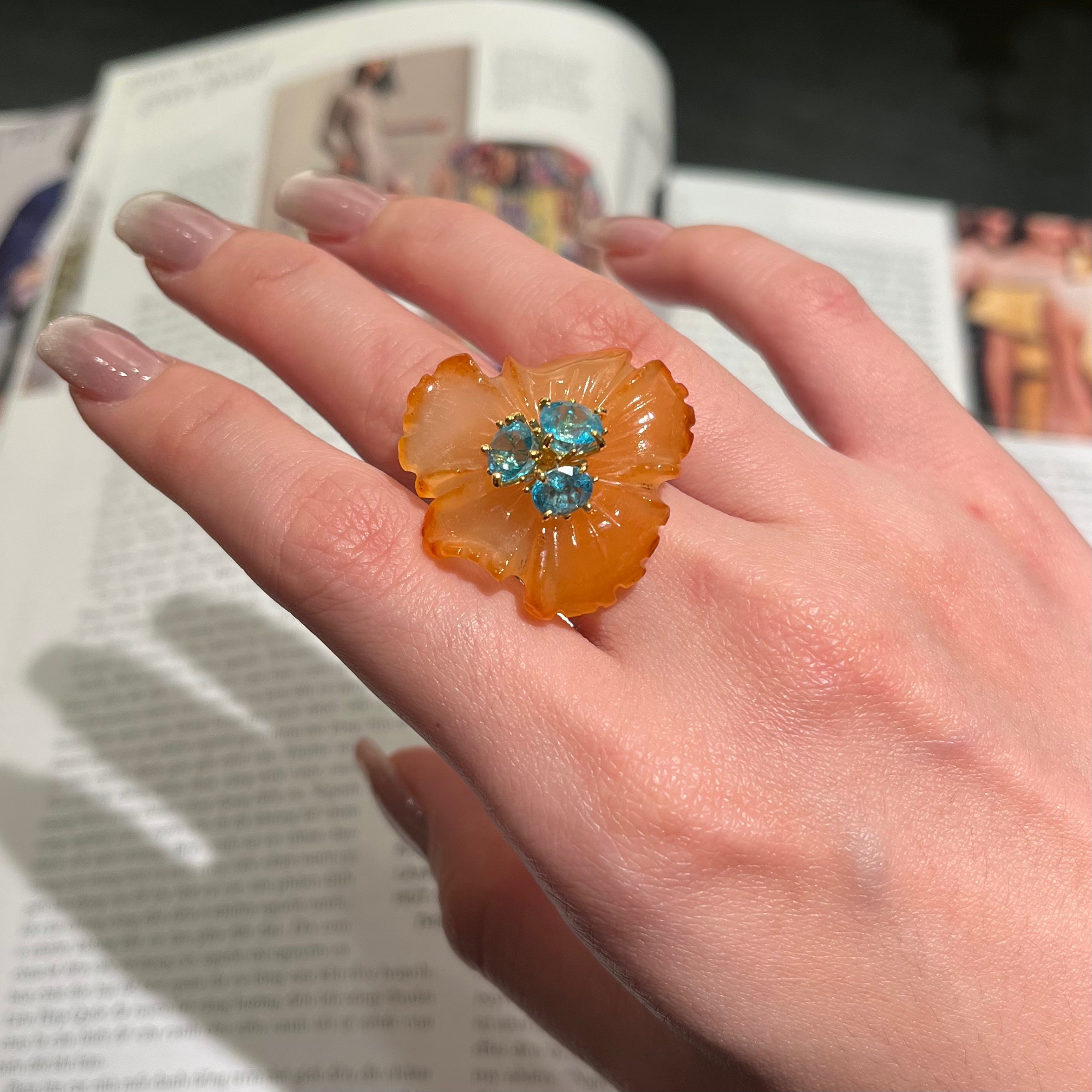 PETALE’A PASSION agate & apatite 10K gold ring