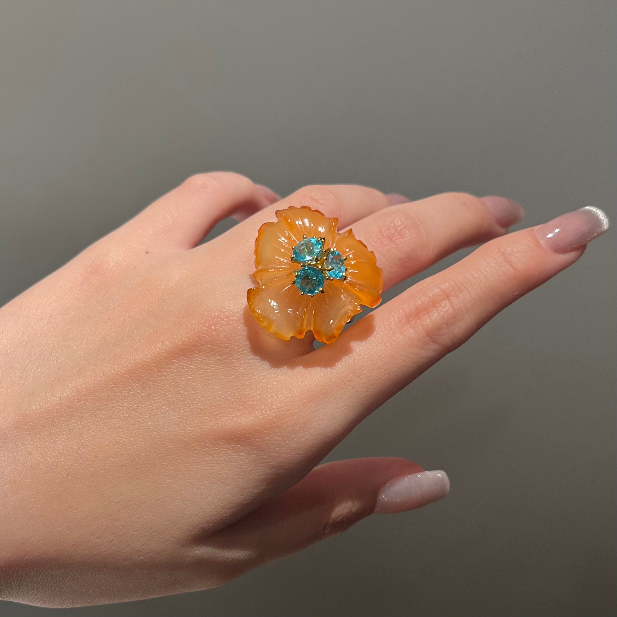 PETALE’A PASSION agate & apatite 10K gold ring
