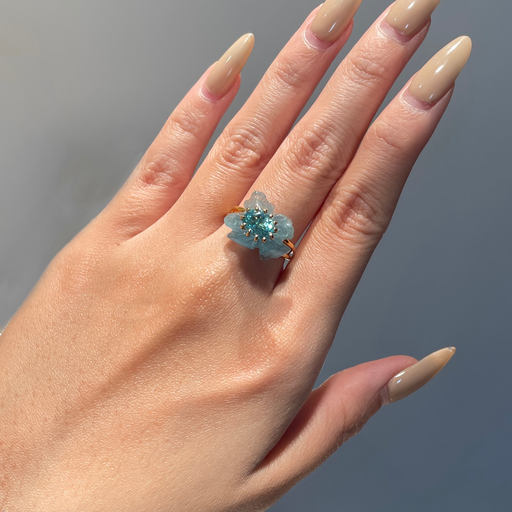 PETALE’A PASSION aquamarine & apatite 10K gold ring