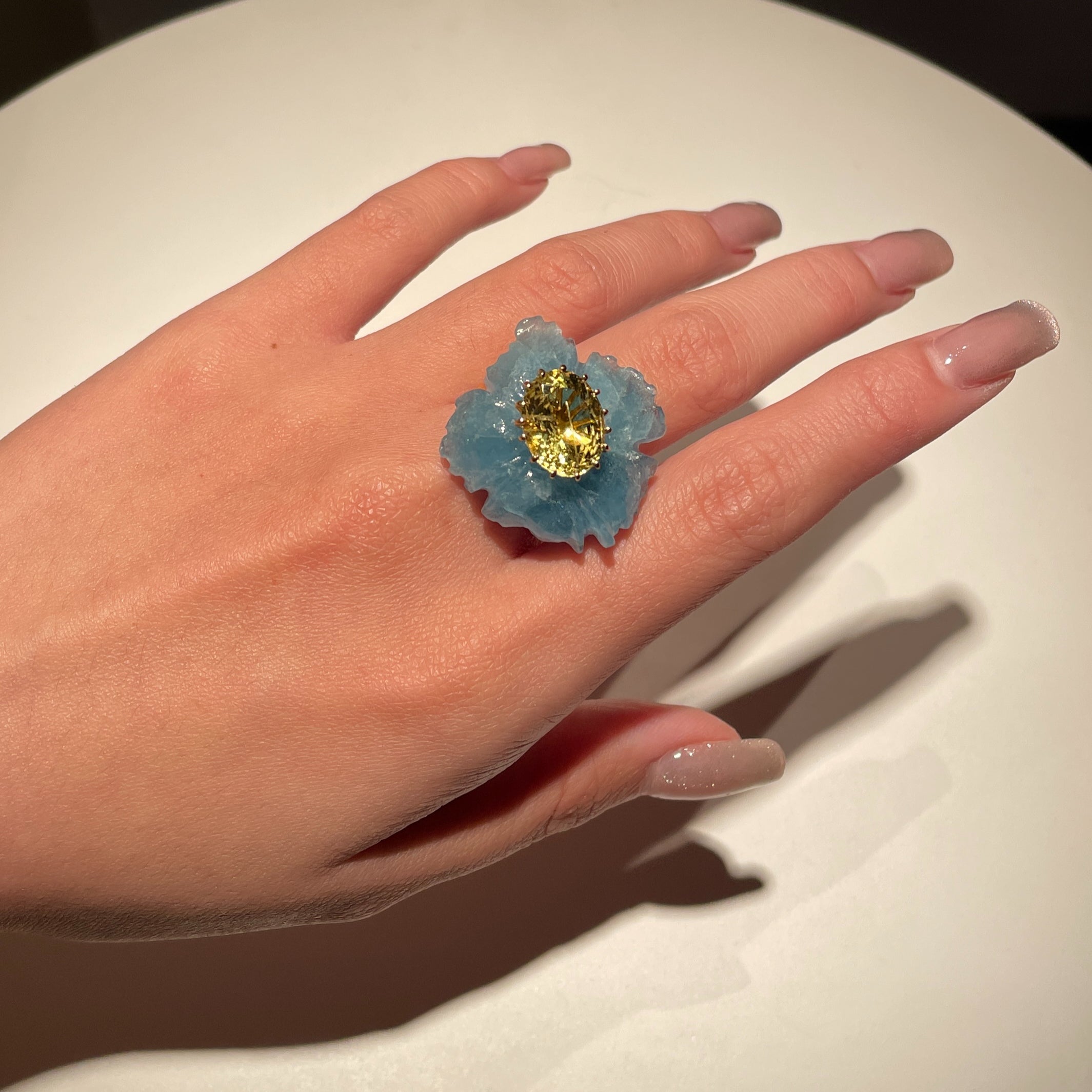 PETALE’A PASSION aquamarine & golden beryl 10K gold ring