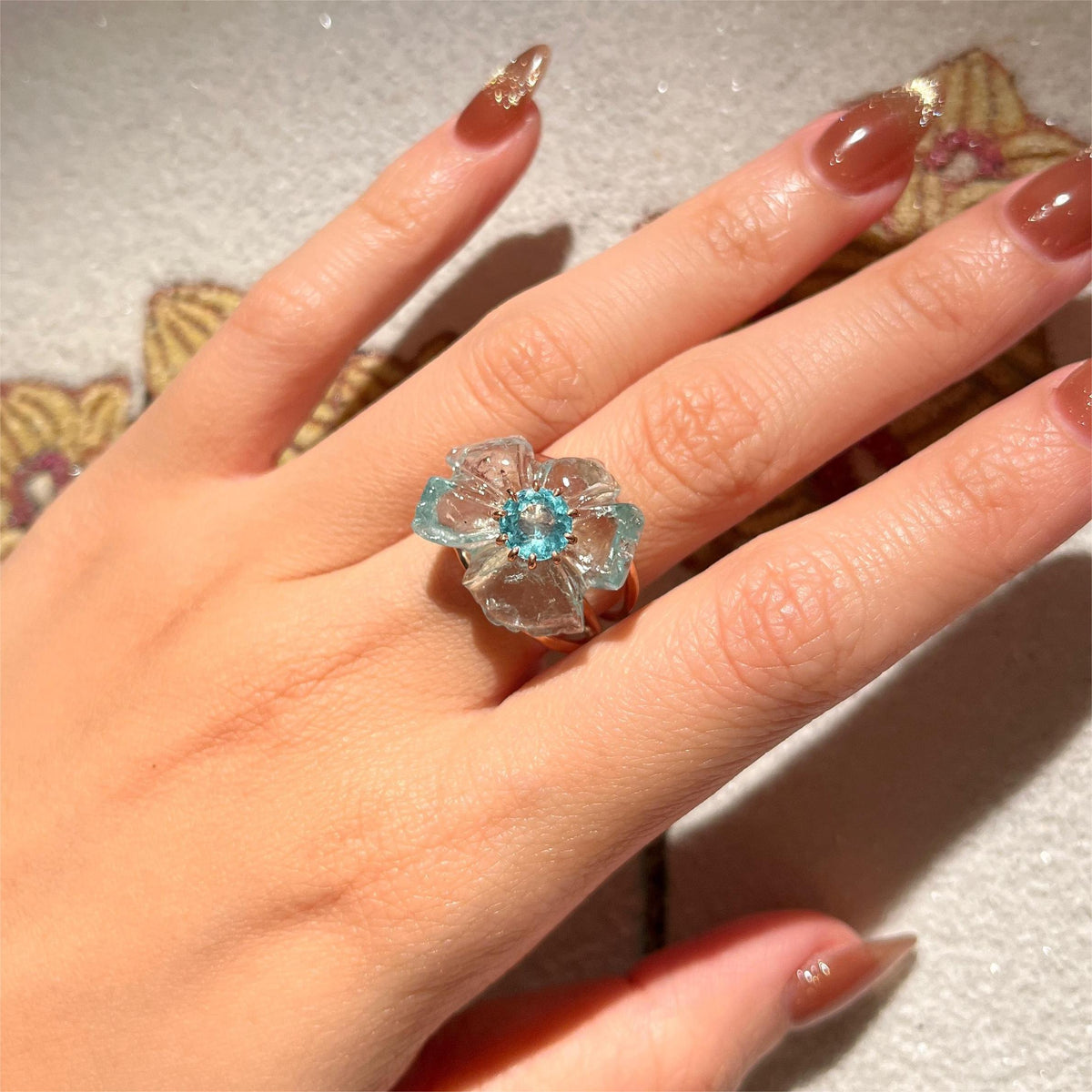 PETALE’A PASSION aquamarine & apatite 10K rose gold ring