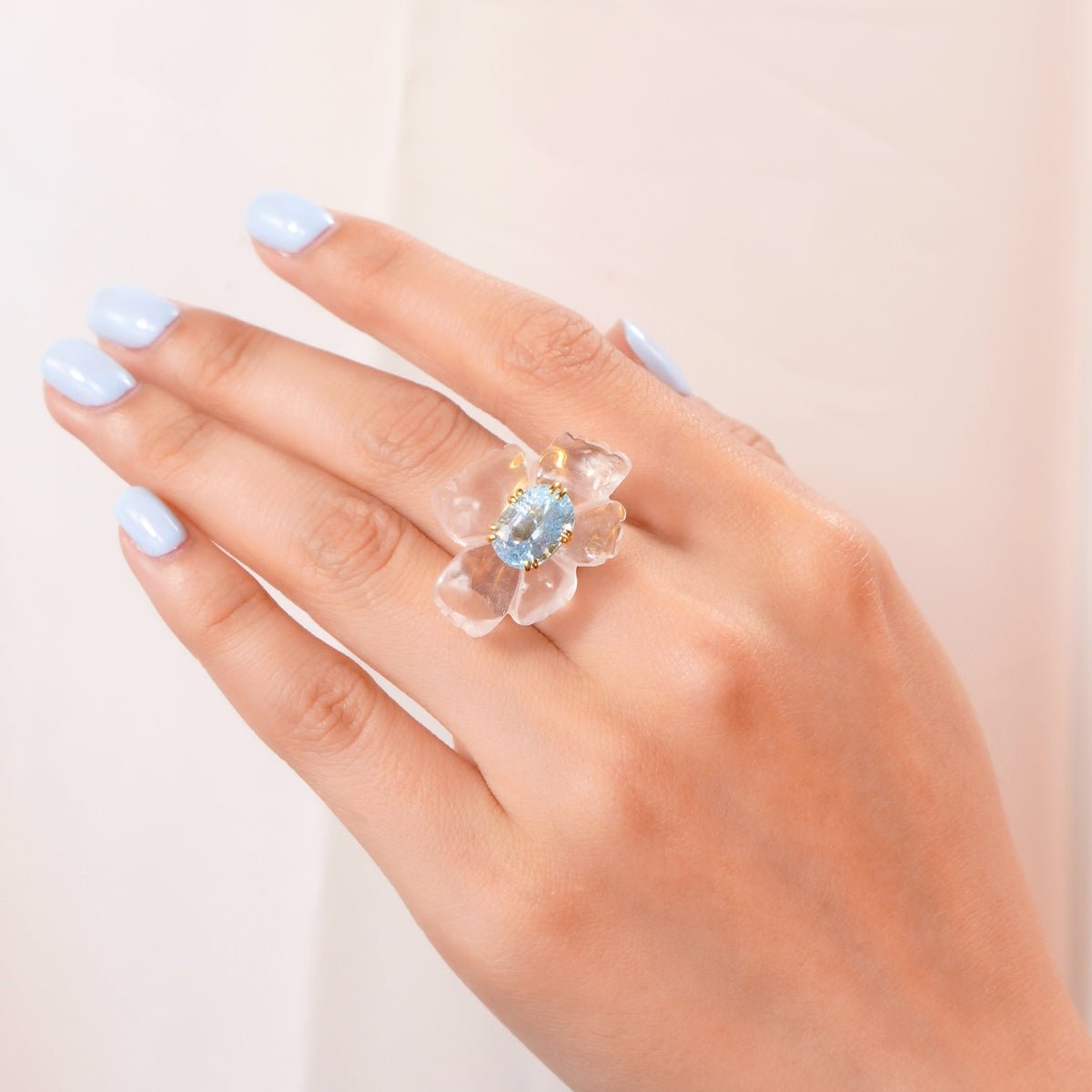 PETALE’A PASSION rose quartz, aquamarine -  silver & 9K gold ring